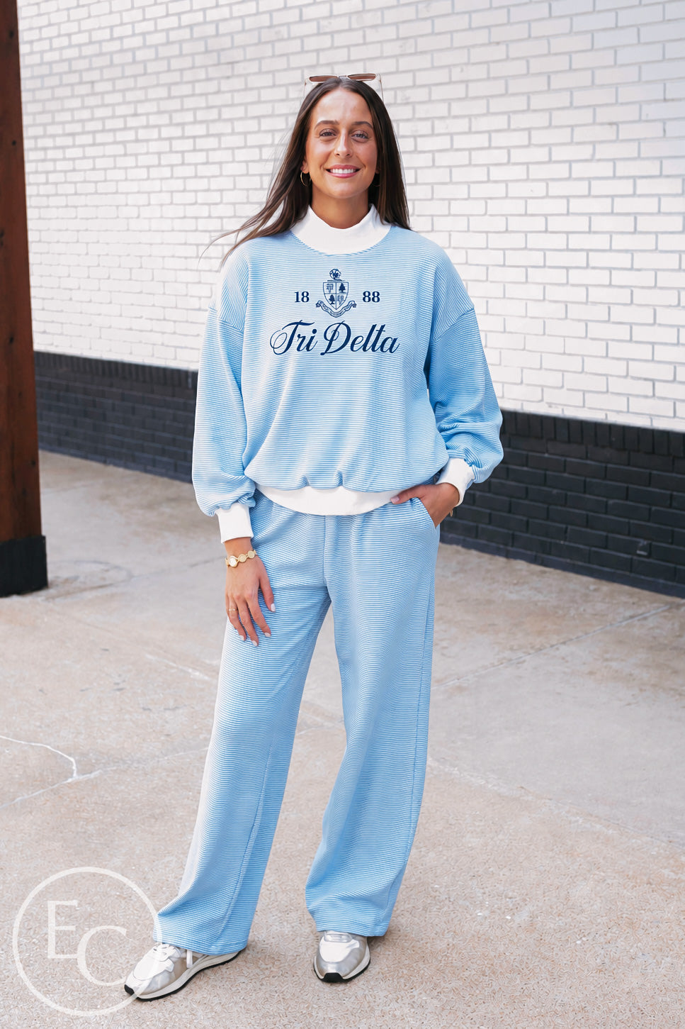 Tri Delta Blue White Mockneck Set
