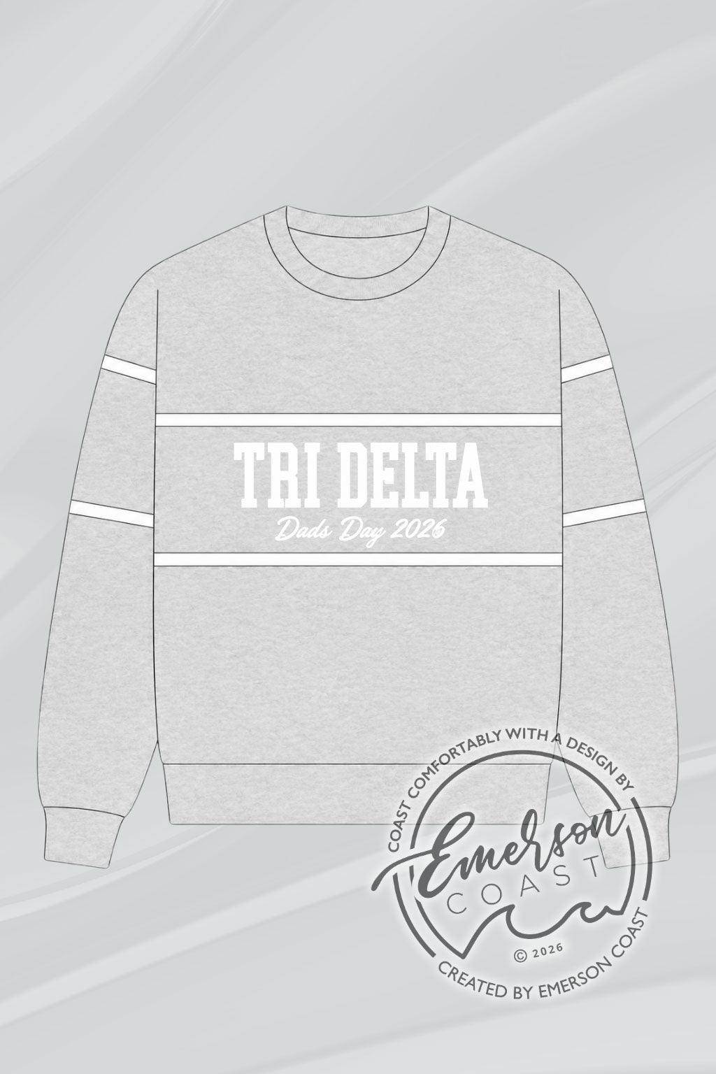 Tri Delta Grey Dads Day Crewneck With Sleeve Stripes