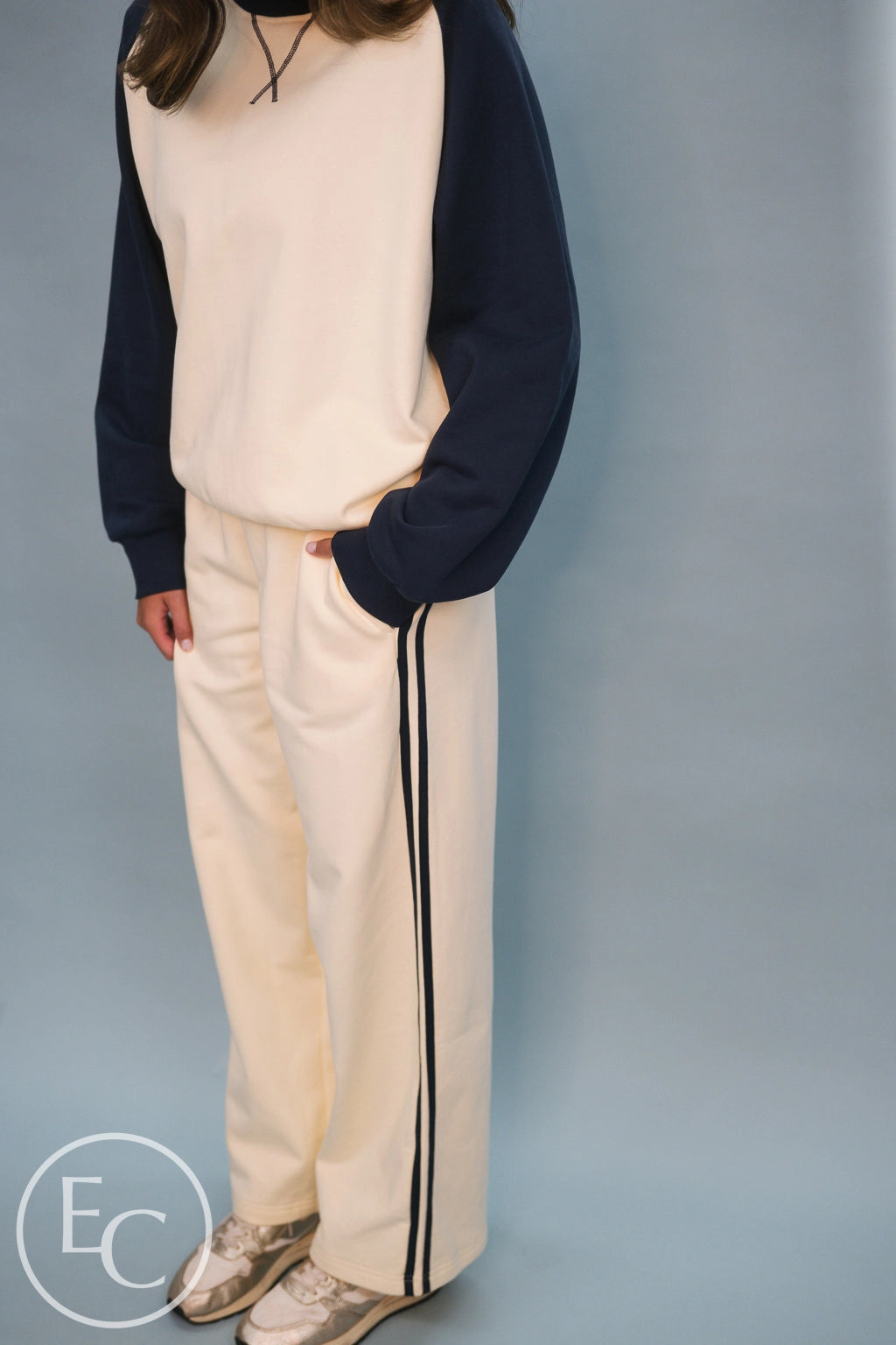 Emerson Coast Varsity Raglan Crewneck & Double Stripe Wide Leg Pant