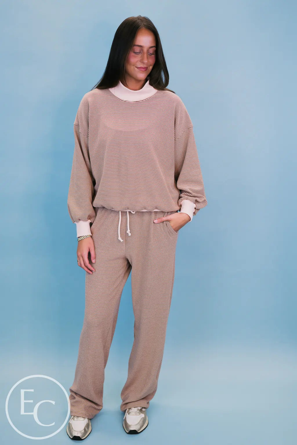 Emerson Coast Tan/Cream Striped Mockneck and Pants Set