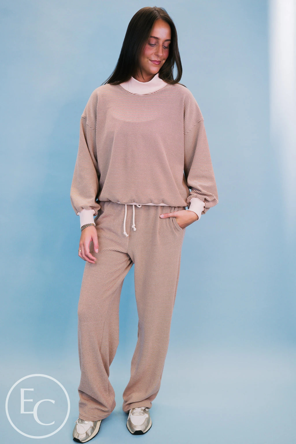 Emerson Coast Tan/Cream Striped Mockneck and Pants Set