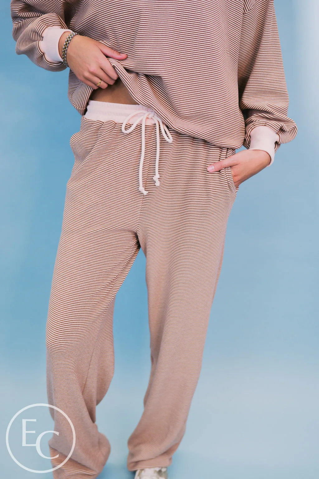 Emerson Coast Tan/Cream Striped Mockneck and Pants Set