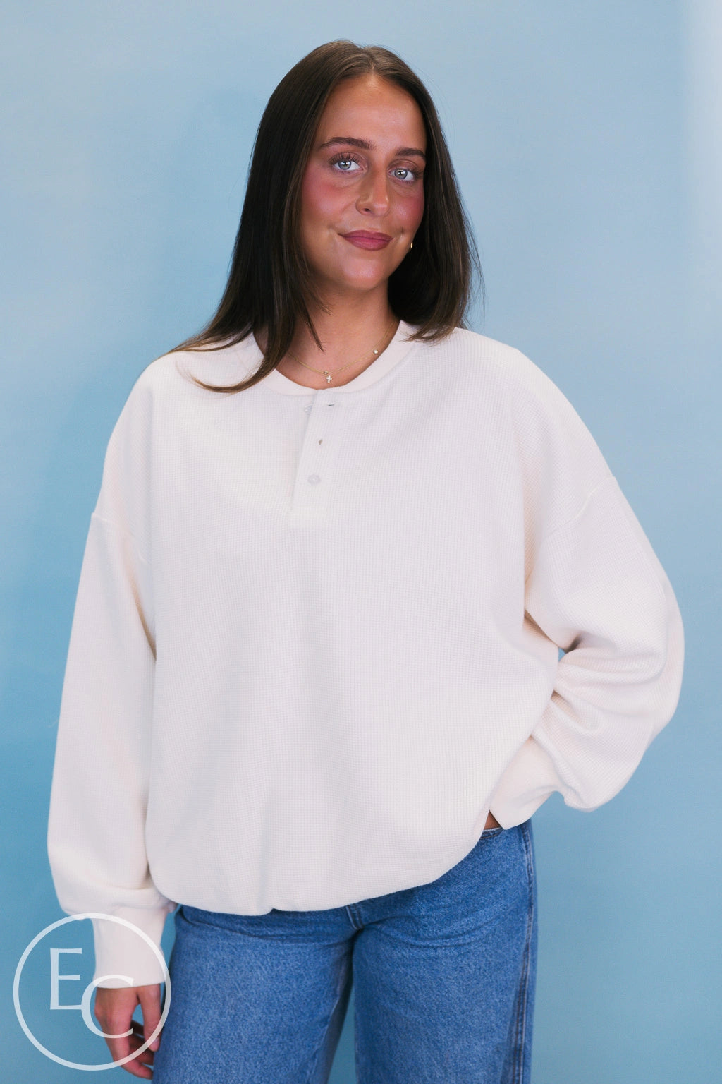Emerson Coast Waffle Knit Henley Sweatshirt