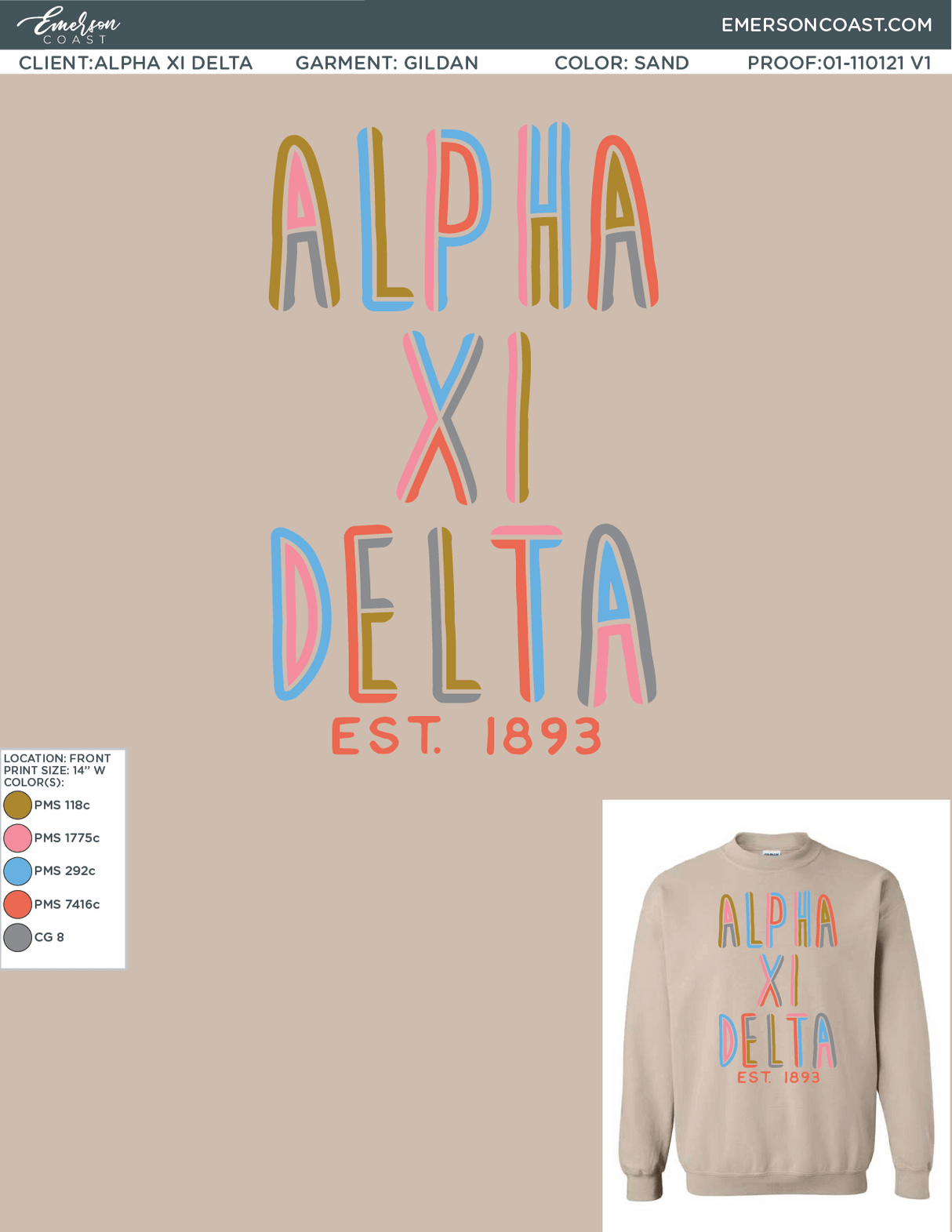 01-110121 Alpha Xi Delta Jacksonville State University Sweatshirt 2021-01