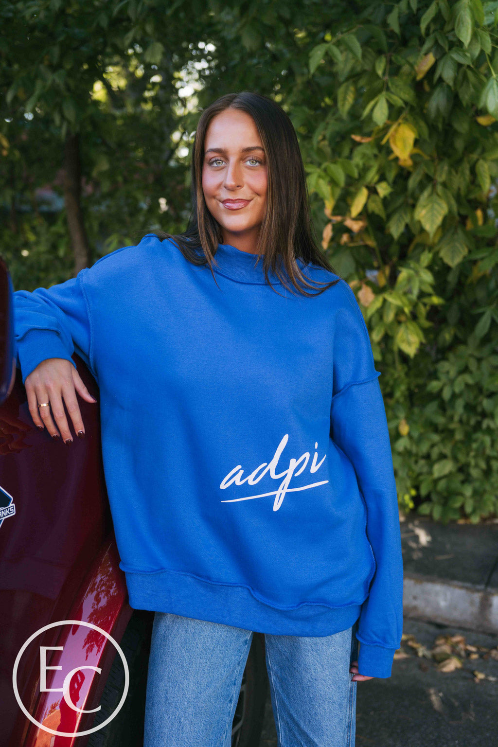 Alpha Delta Pi Blue Script Mockneck