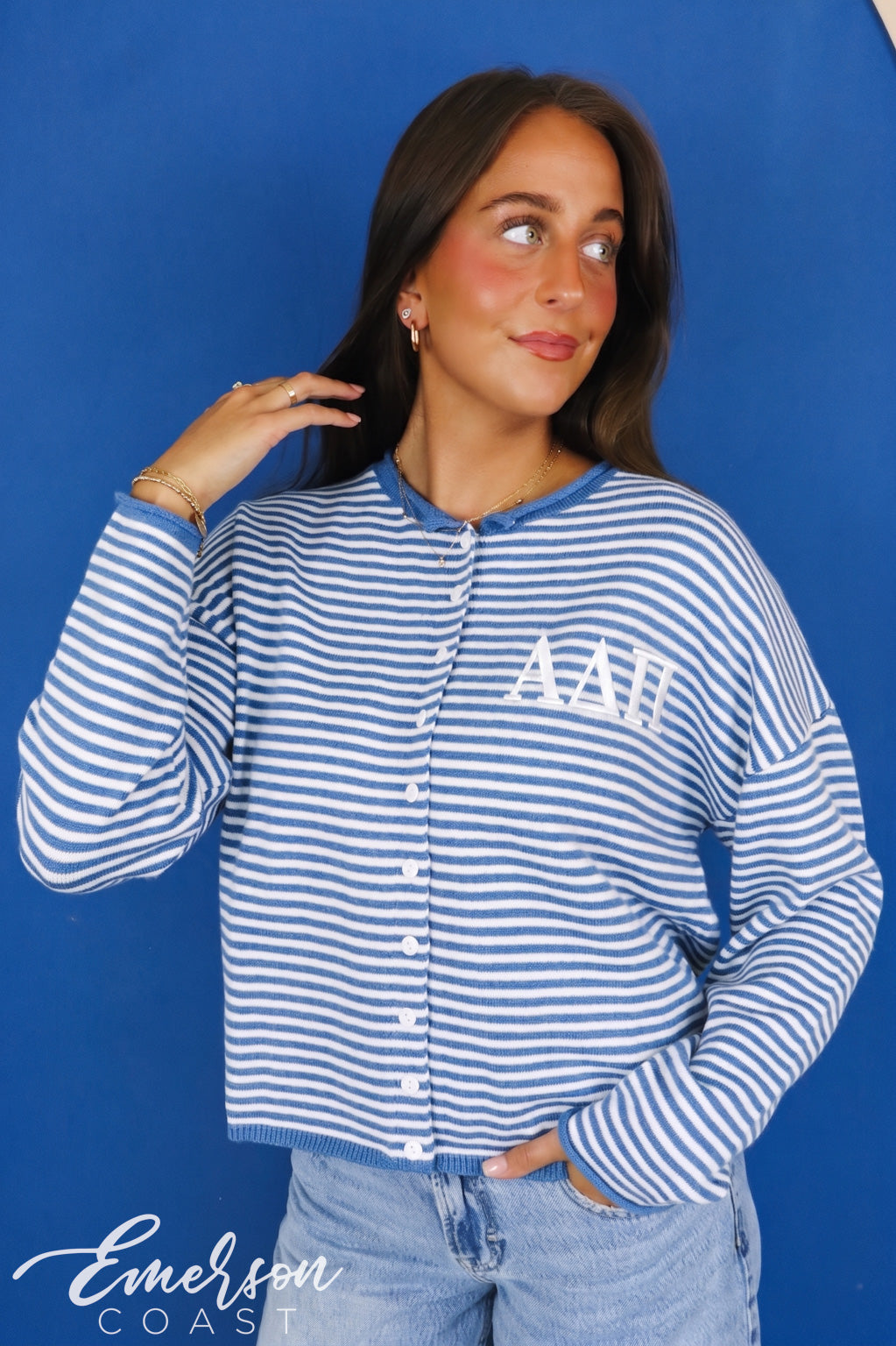 Alpha Delta Pi Blue Striped Cardigan