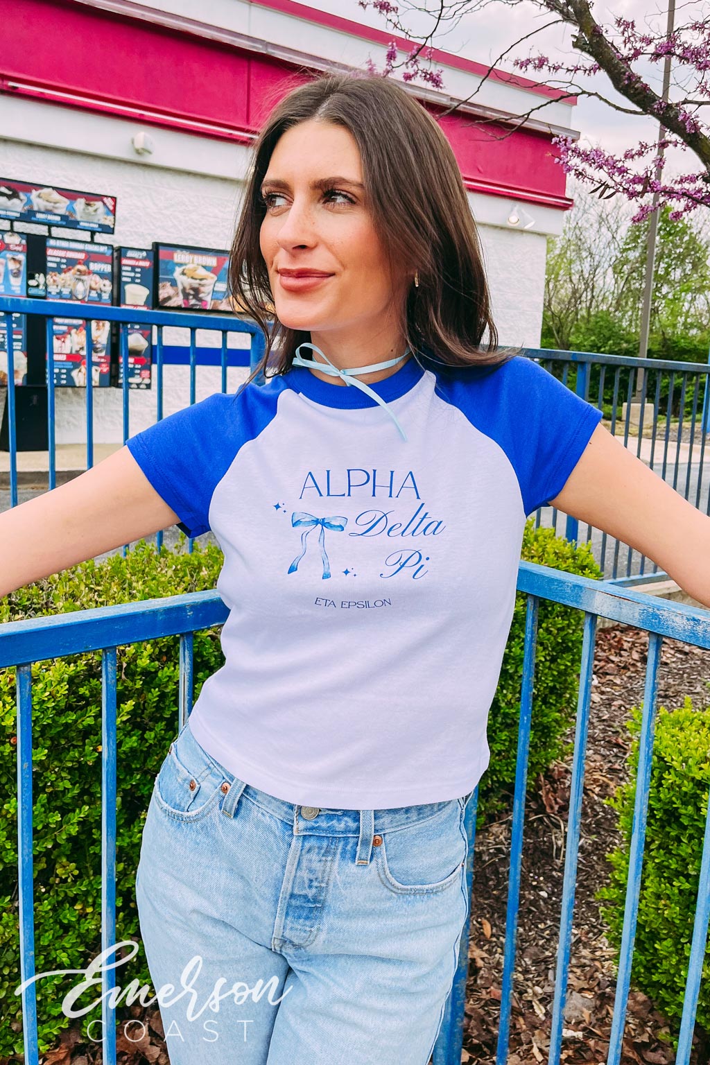 Alpha Delta Pi Royal Blue Bow Baby Tee