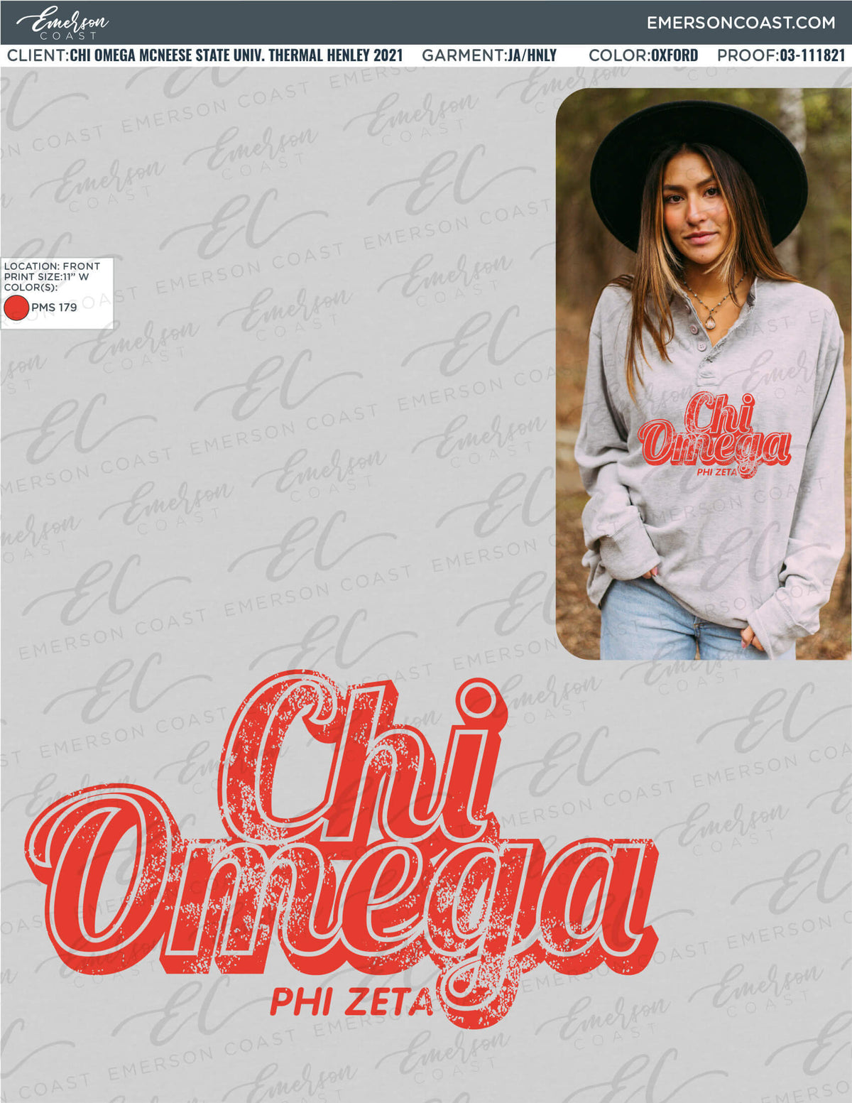 03-111821 Chi Omega McNeese State University Thermal Henley 2021