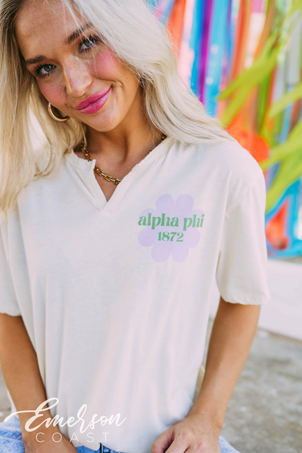 Alpha Phi Flower Notch Tee