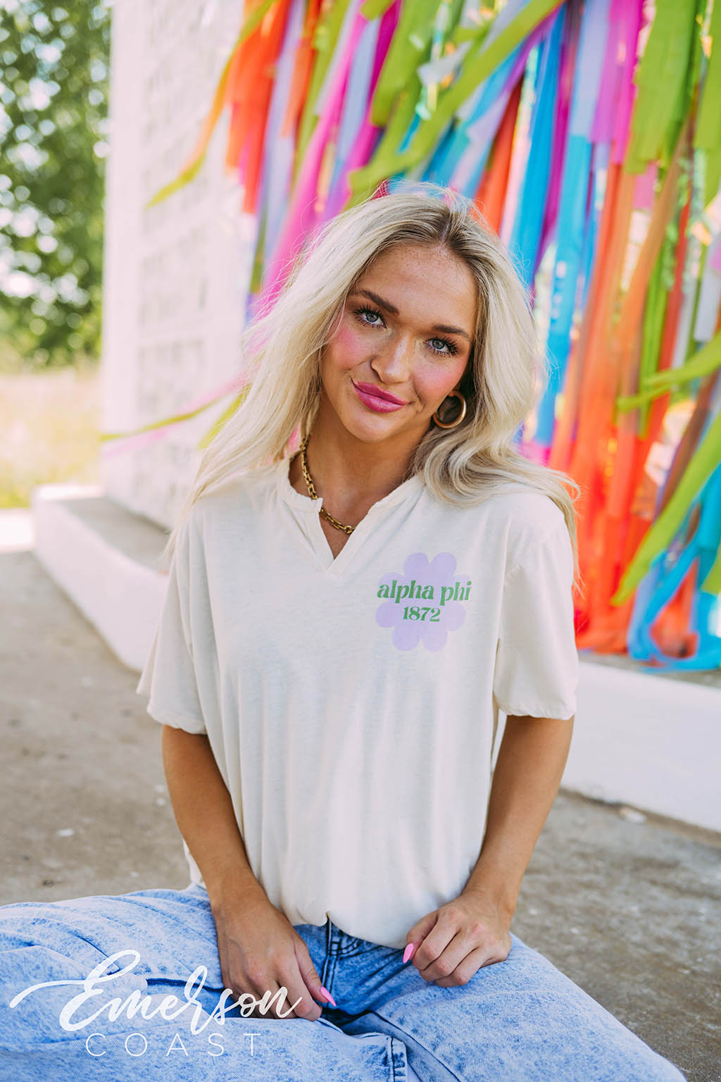 Alpha Phi Flower Notch Tee