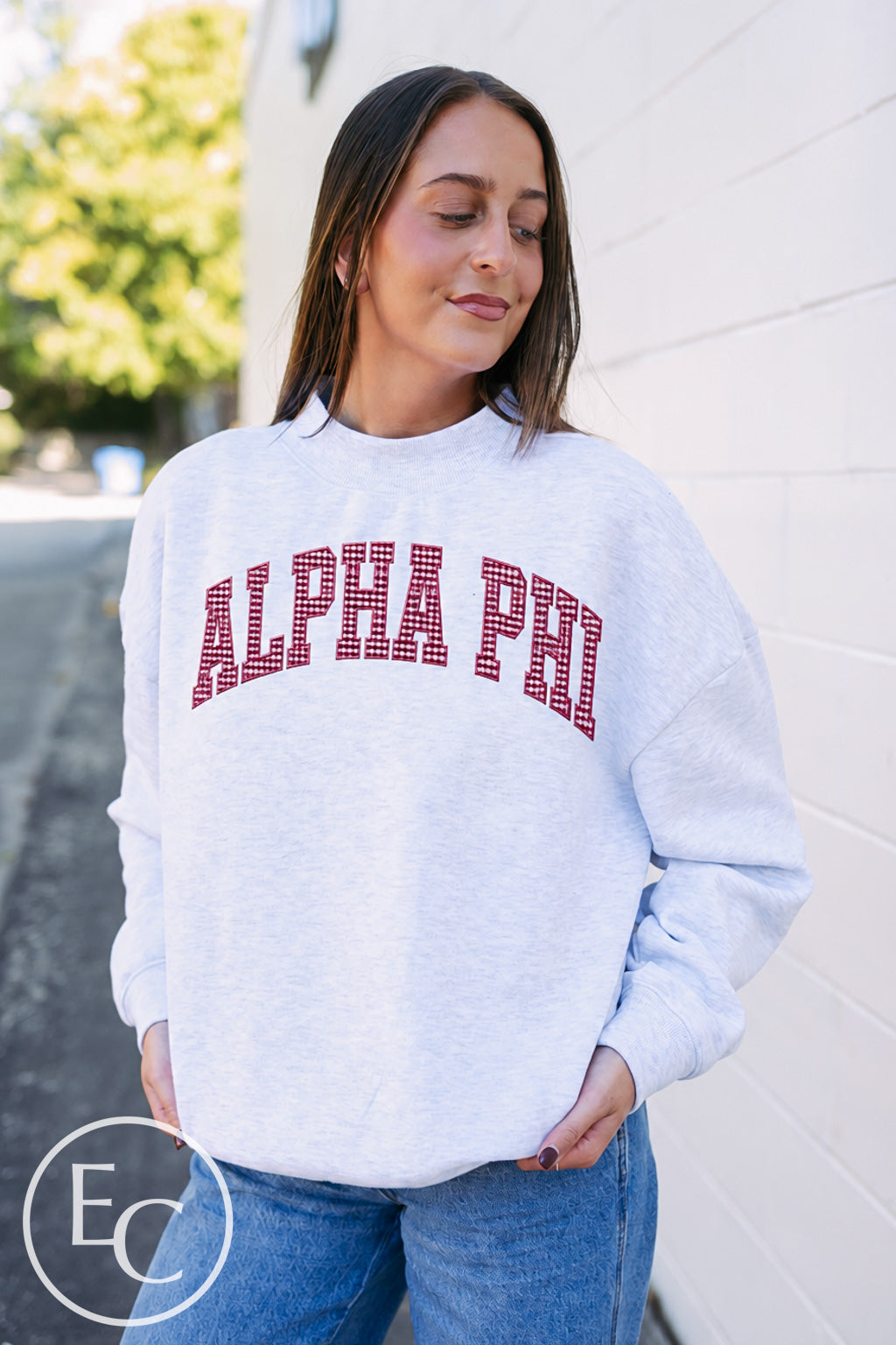 Alpha Phi Gingham Applique Mockneck