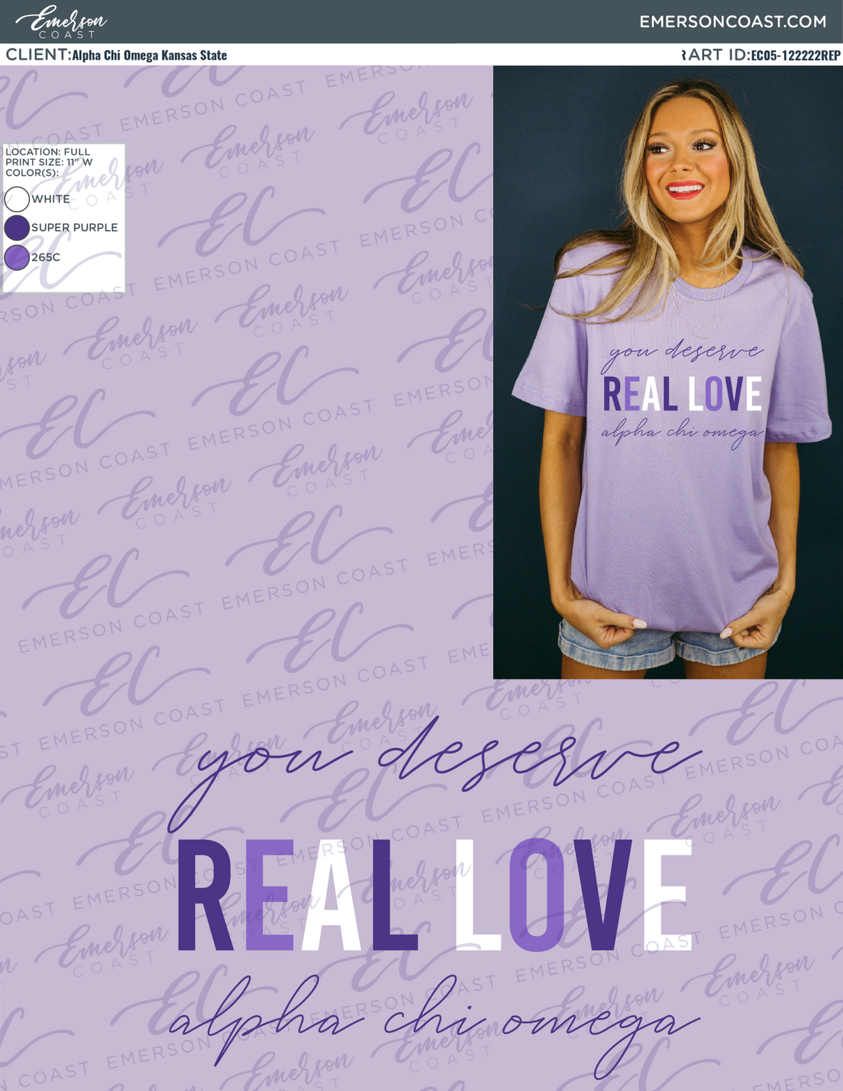 Alpha Chi Omega You Deserve Real Love Lavender Tee