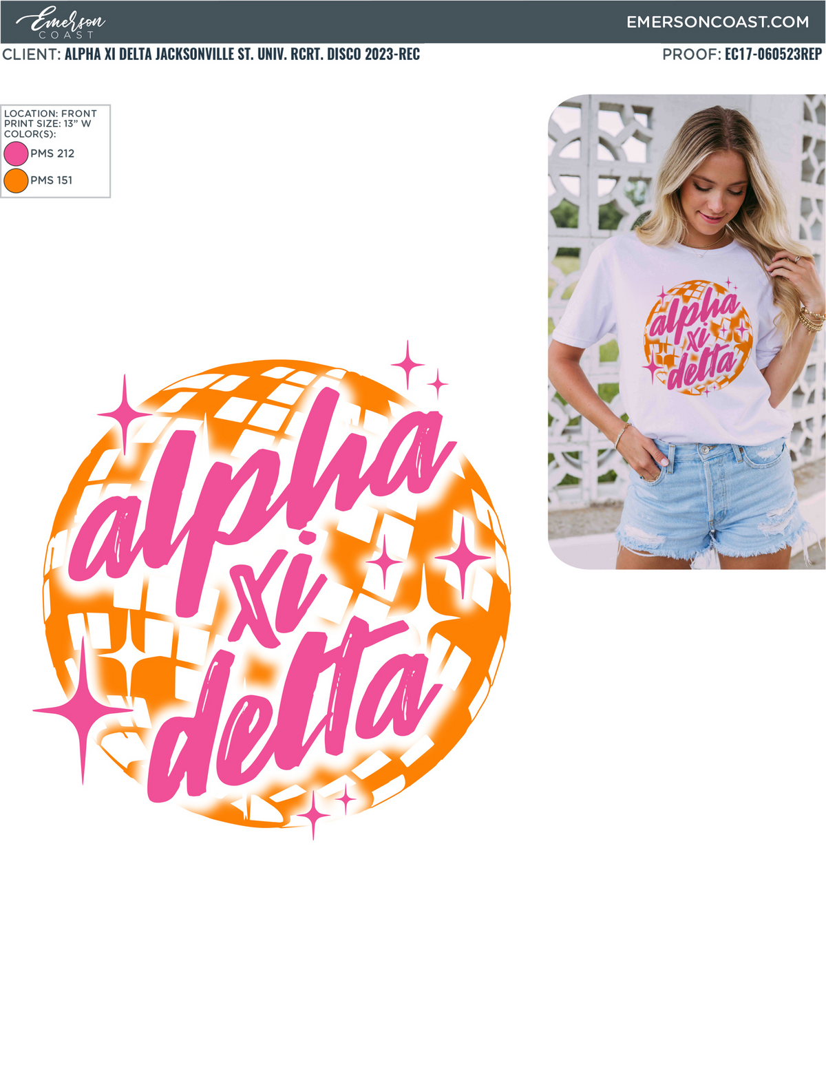 Alpha Xi Delta Pink Orange Disco Bid Day Tee