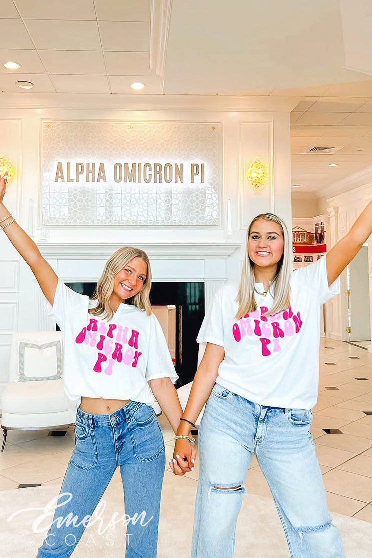 Alpha Omicron Pi Georgia Southern University White Recruitment Notch Tee