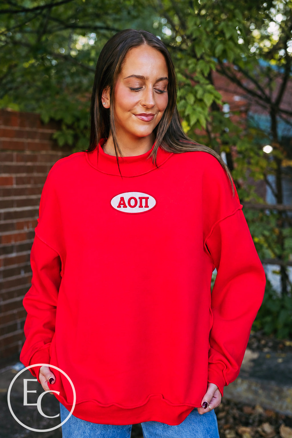 Alpha Omicron Pi Red Mockneck
