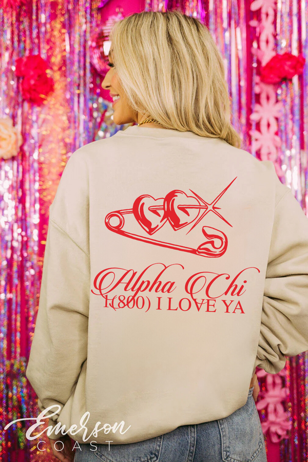 Alpha Chi Safety Pin Sweatshirt Emerson Coast