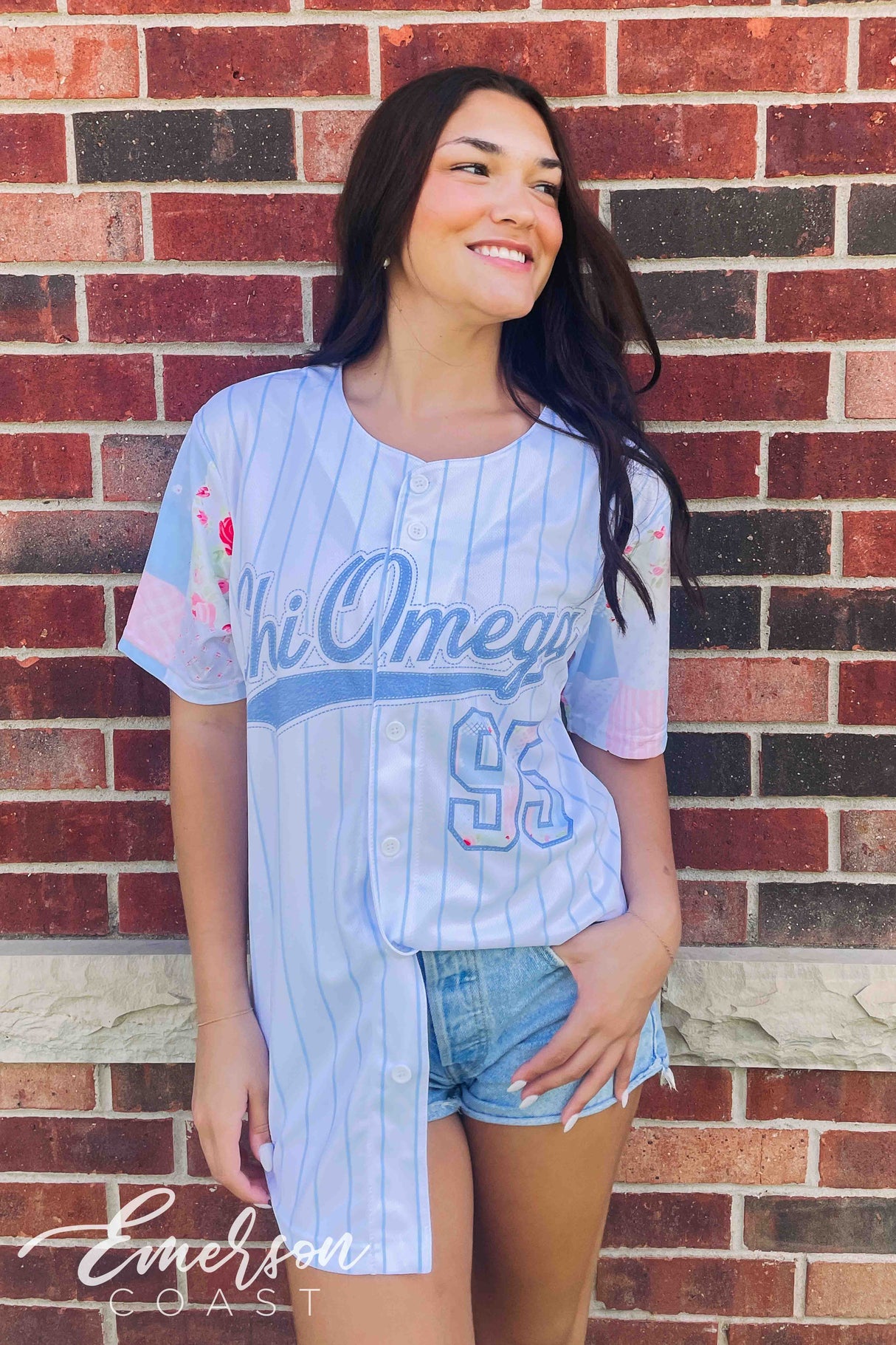 Chi Omega Floral Patchwork Baseball Jersey