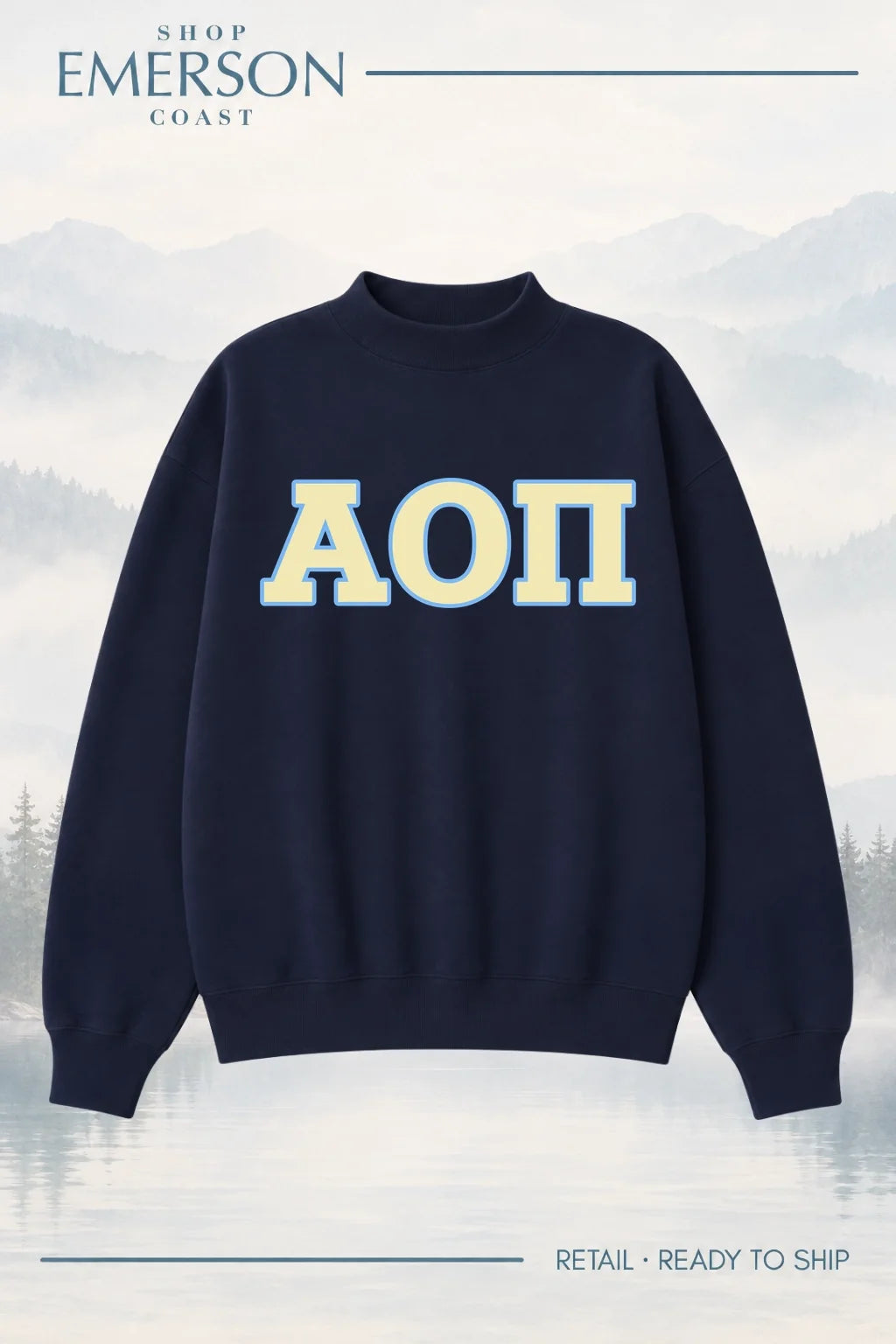 Alpha Omicron Pi Navy Retreat Mockneck
