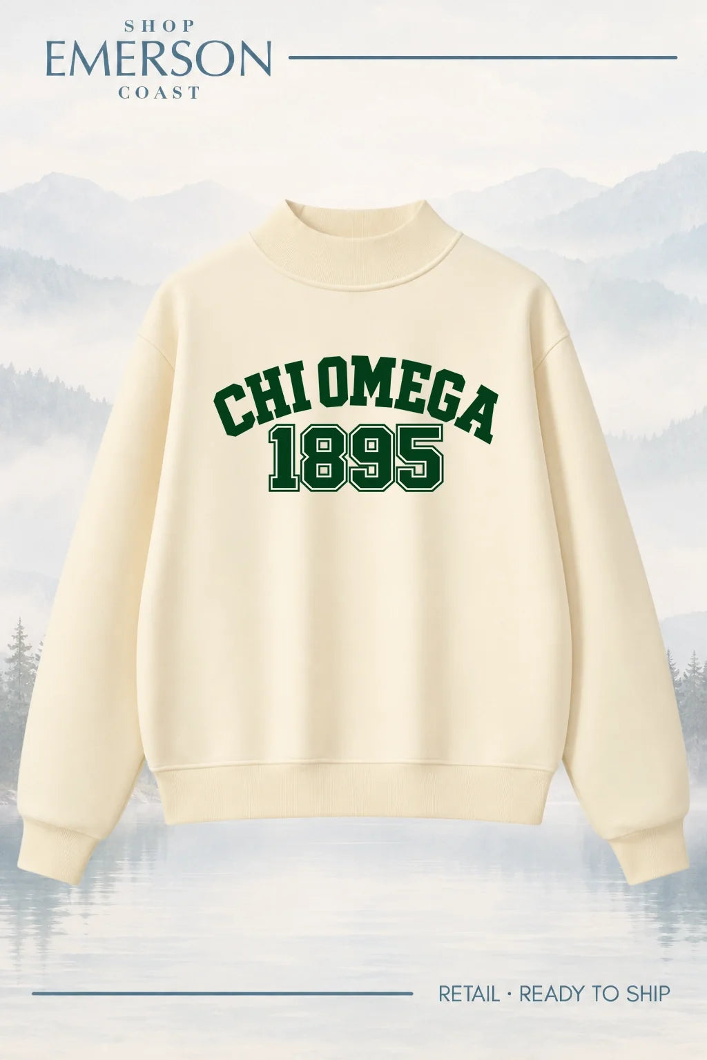 Chi Omega Evergreen Varsity Mockneck