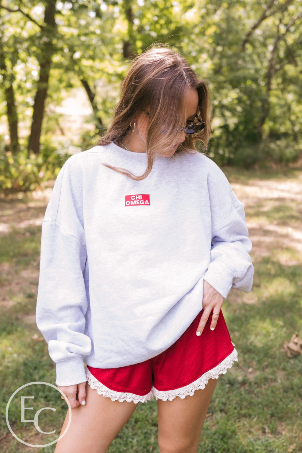 Chi Omega Red Patch Mockneck