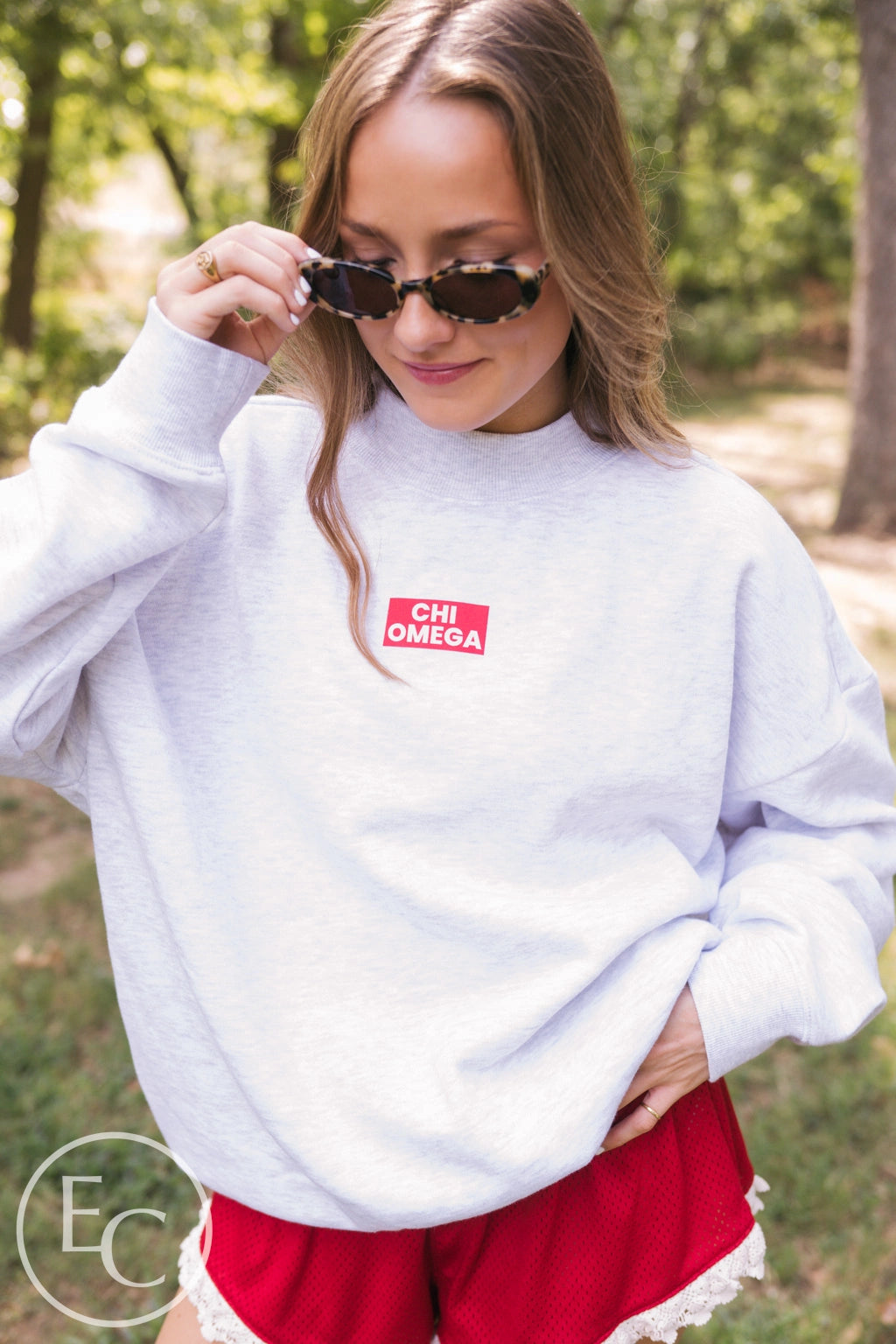 Chi Omega Red Patch Mockneck