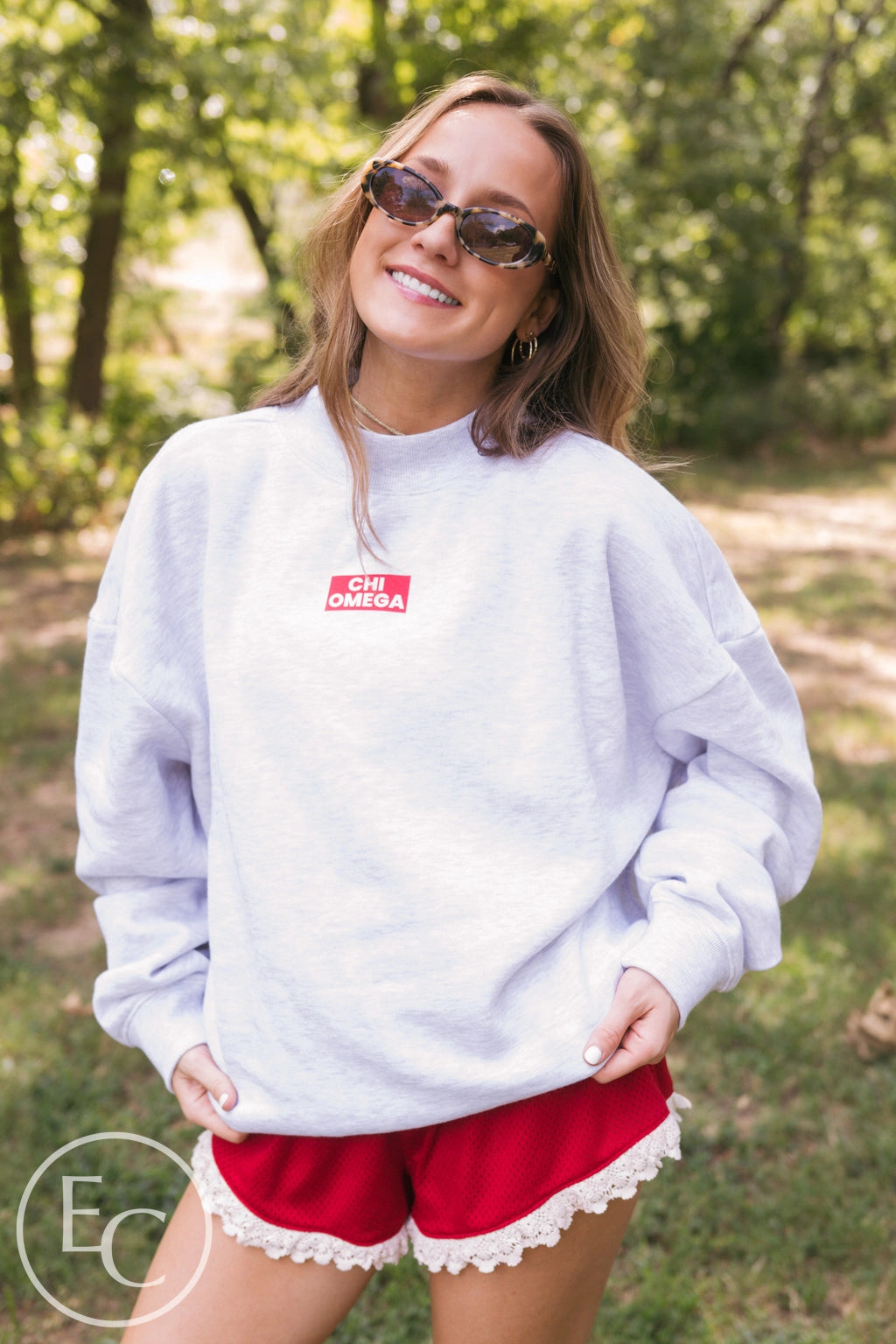 Chi Omega Red Patch Mockneck