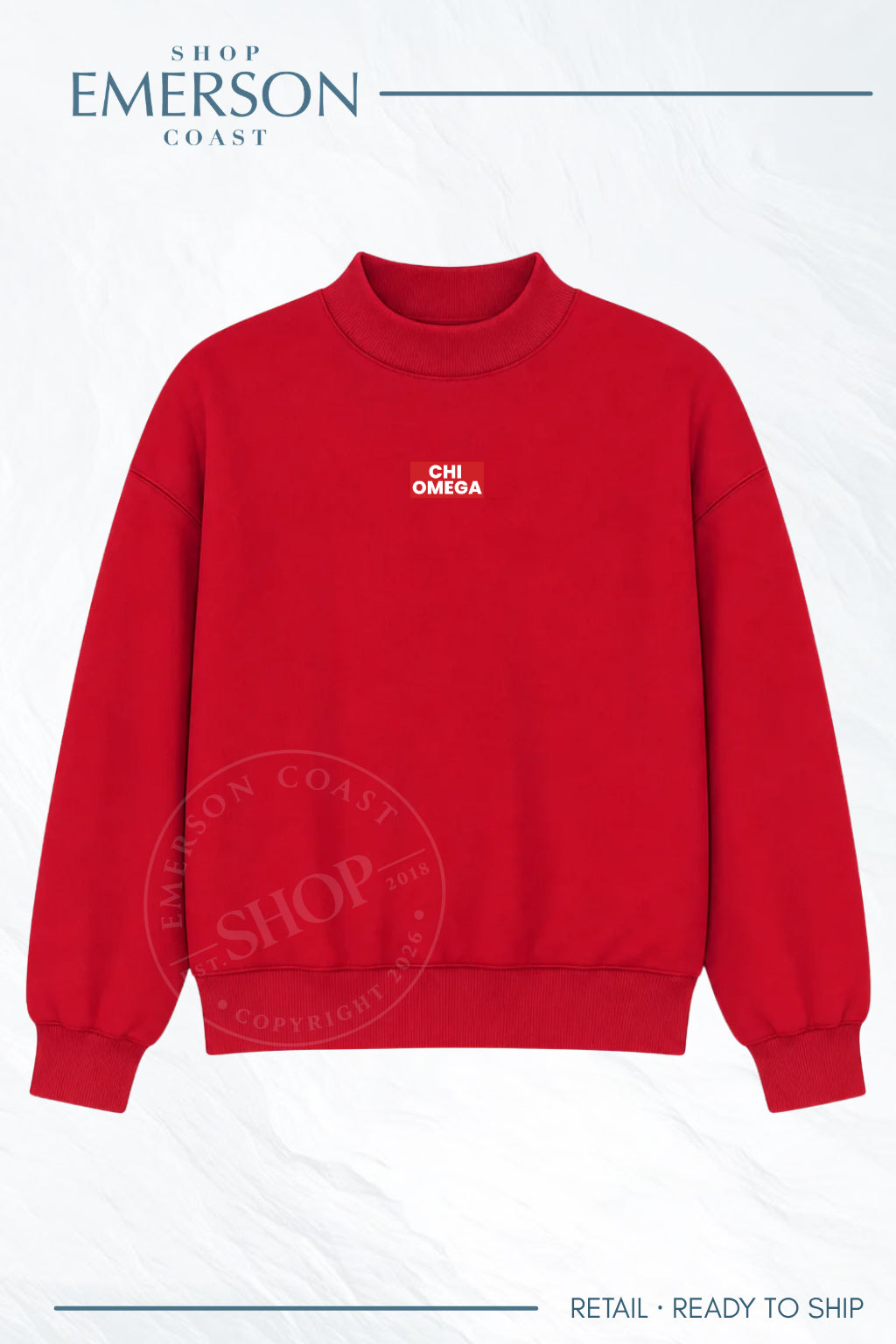 Chi Omega Monochromatic Red Patch Mockneck