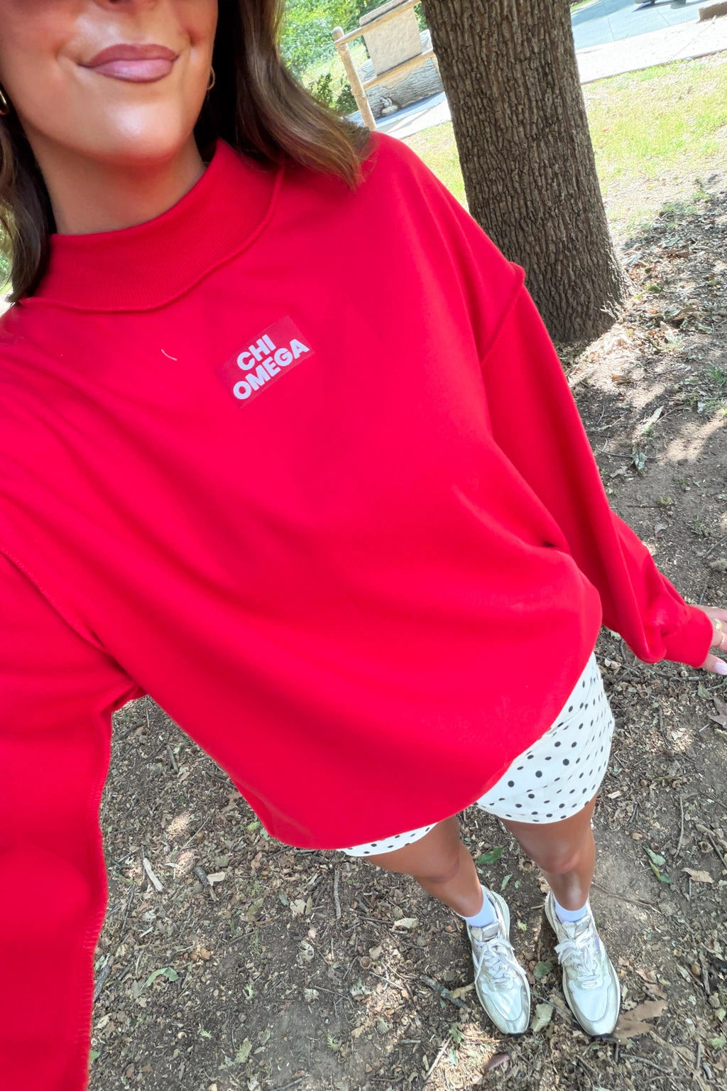Chi Omega Patch Red Reversible Mockneck