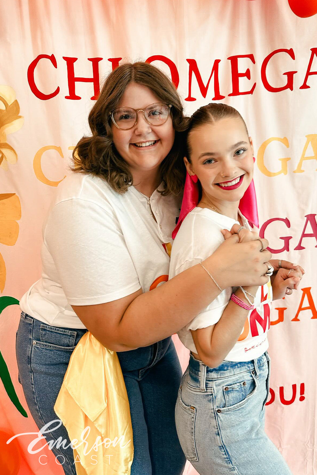 Chi Omega Midwestern State University Bold Red and Yellow Recruitment Henley