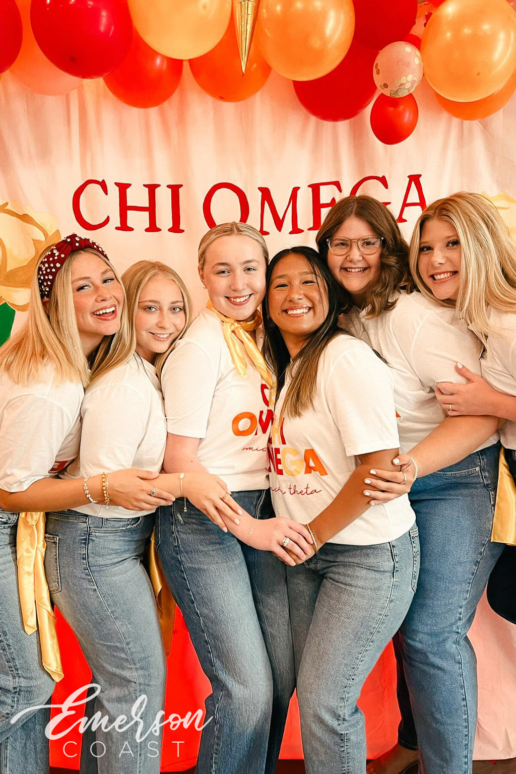 Chi Omega Midwestern State University Bold Red and Yellow Recruitment Henley
