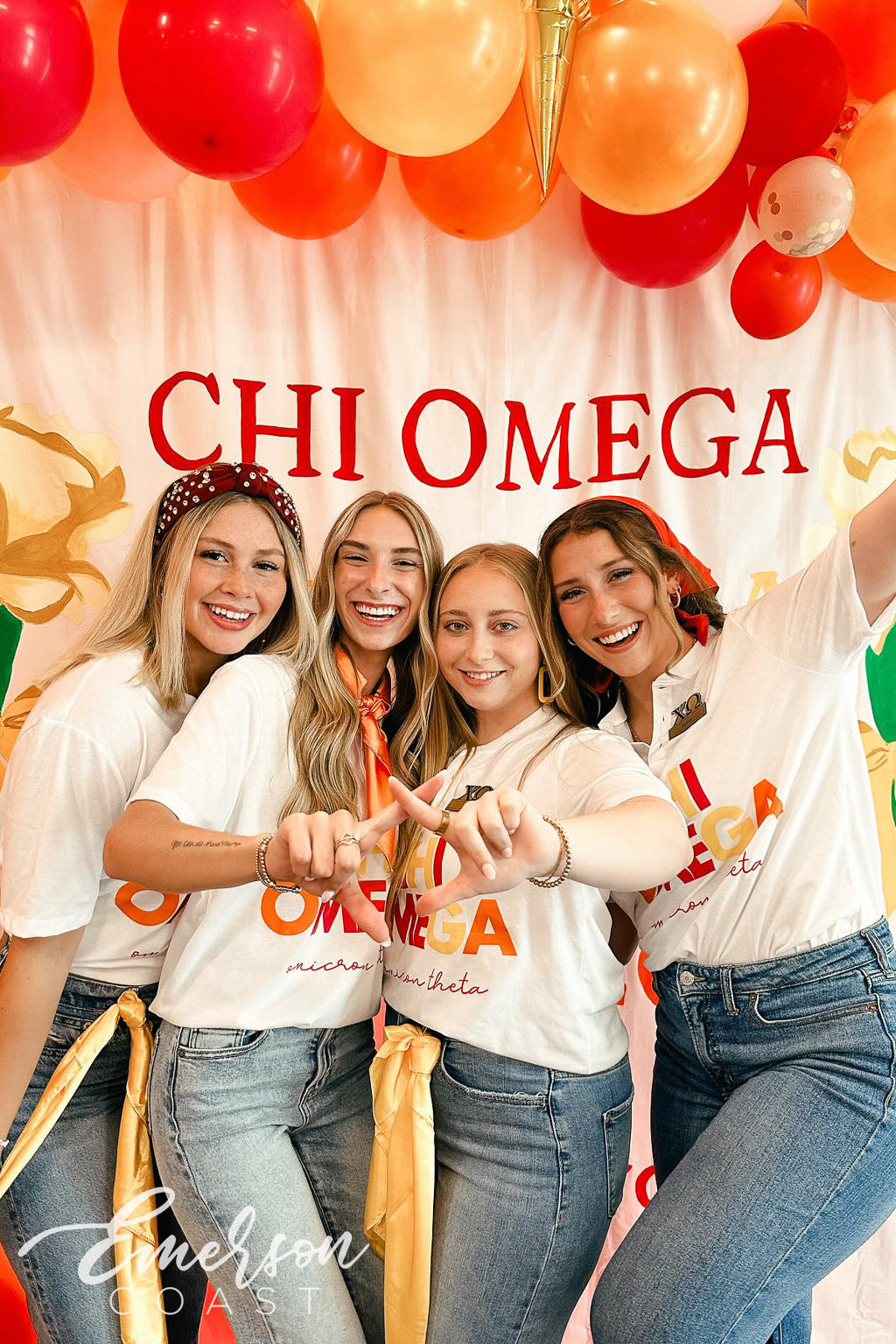 Chi Omega Midwestern State University Bold Red and Yellow Recruitment Henley