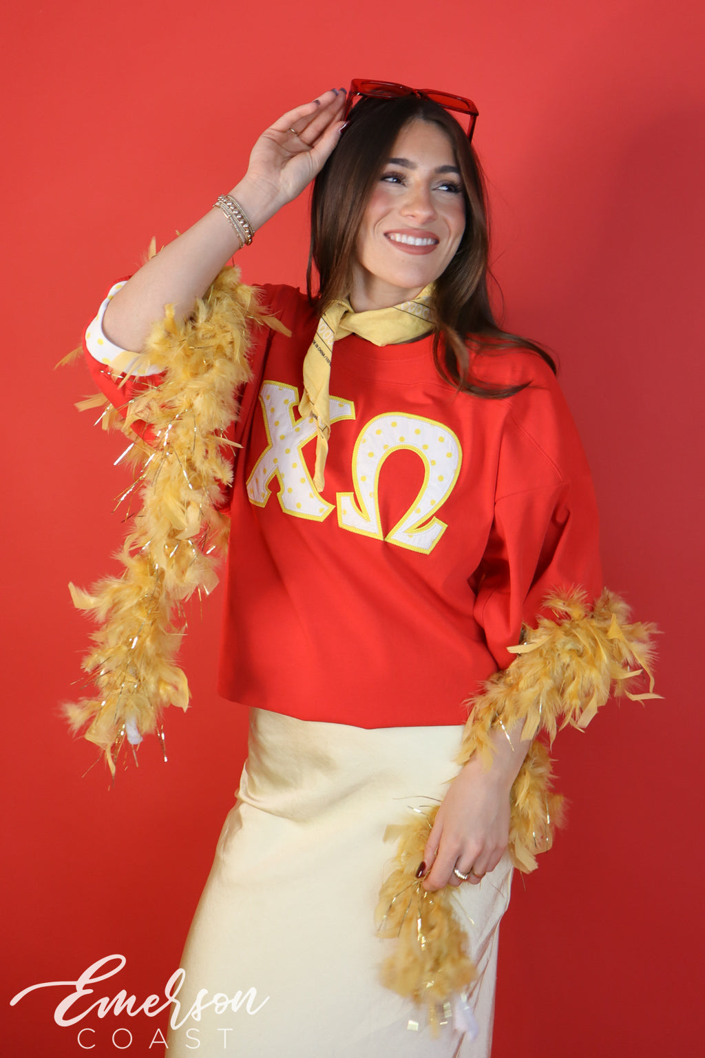 Chi Omega Red Polka Dot Letter Jersey