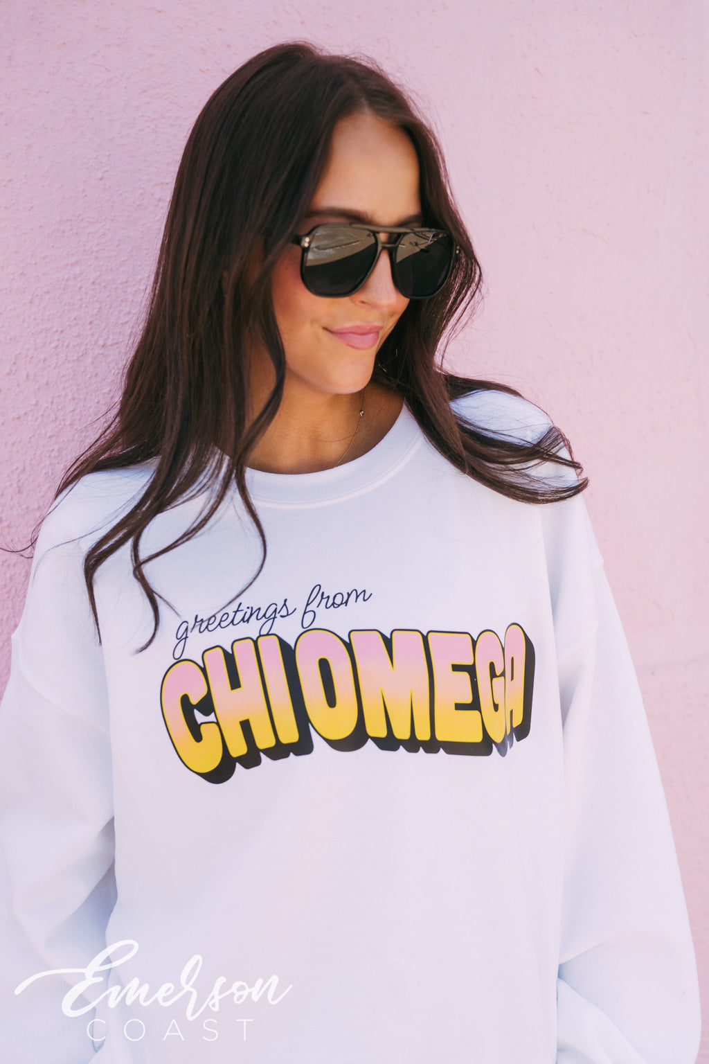 Chi Omega Greetings From Postcard PR Crewneck