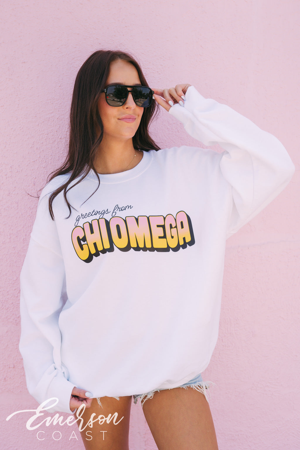 Chi Omega Greetings From Postcard PR Crewneck