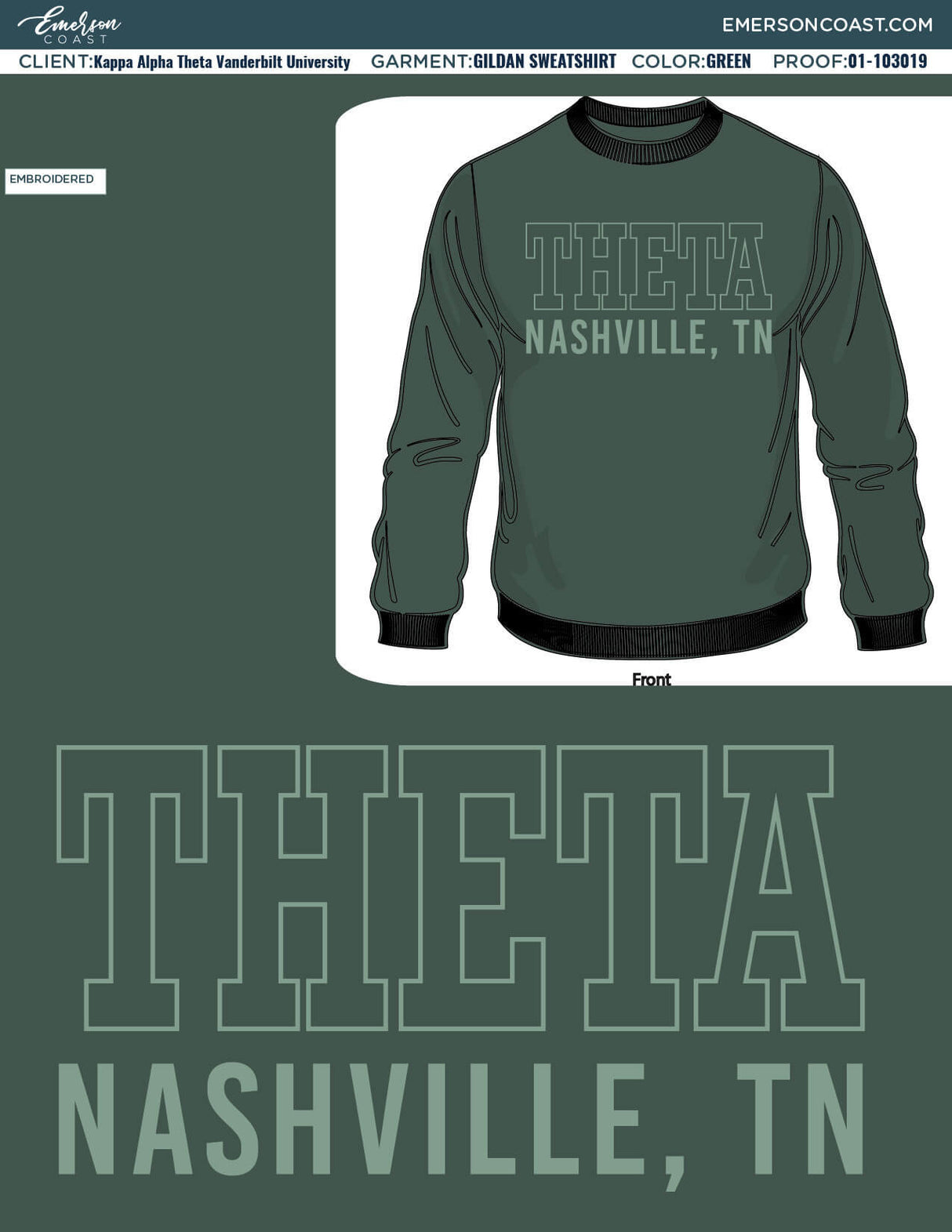 01-103019 Kappa Alpha Theta Vanderbilt University Embroidered Sweatshirts 2019-01