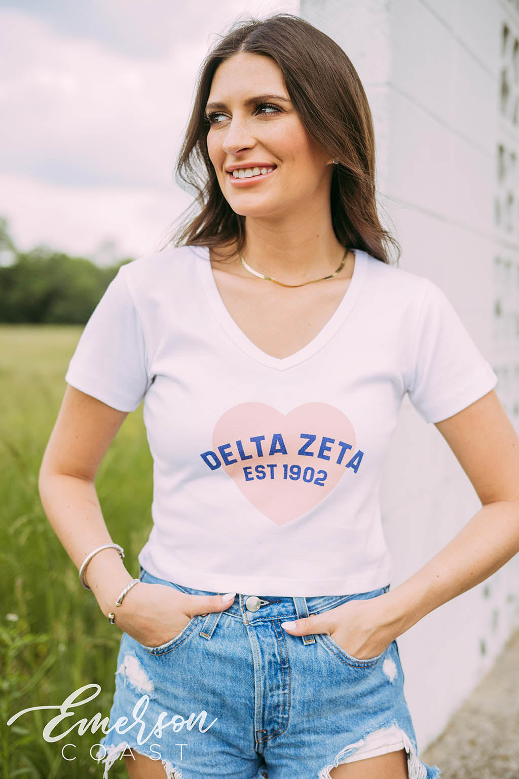 Delta Zeta Heart V-neck Baby Tee