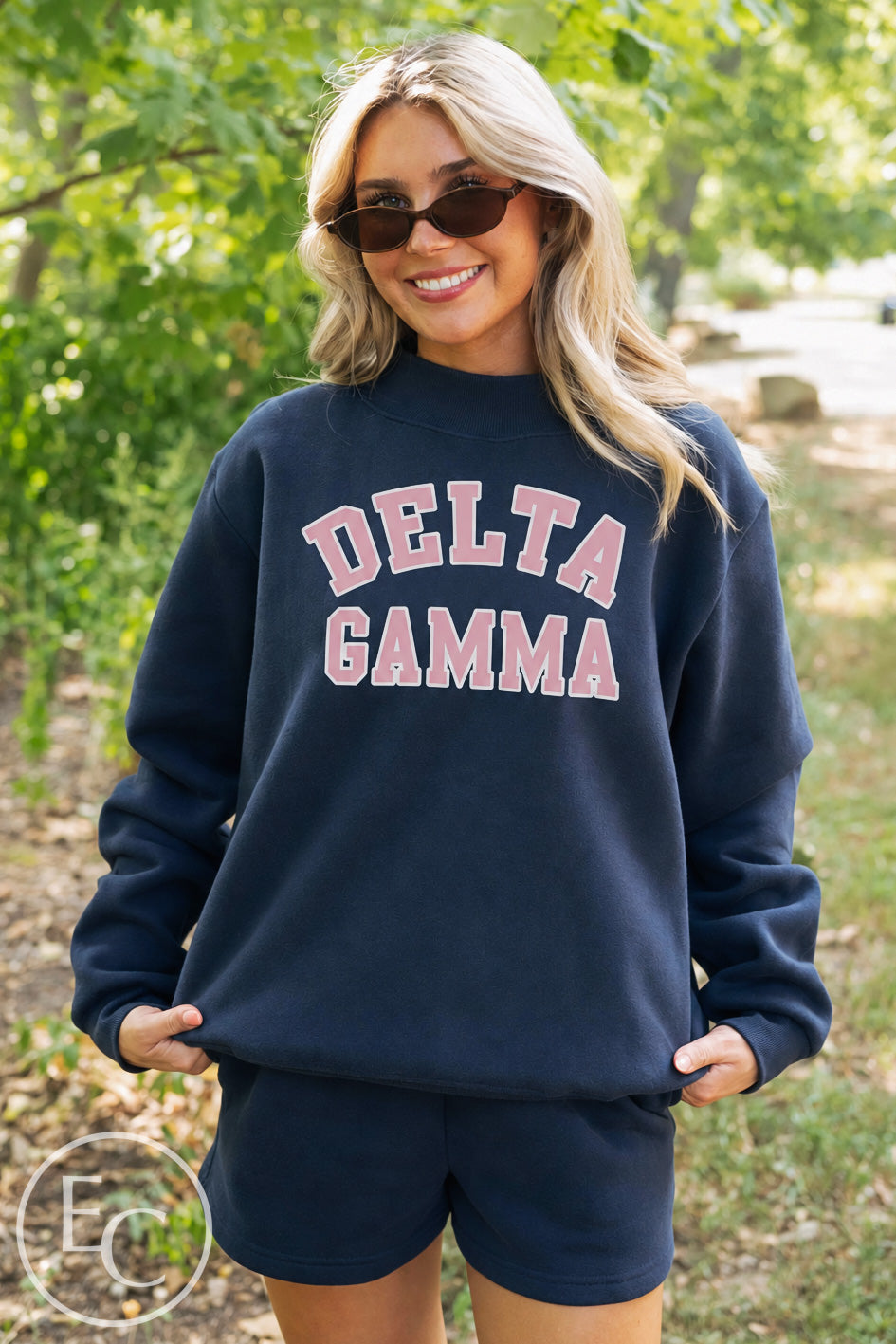 Delta Gamma Navy Applique Mockneck