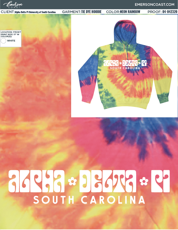 04-042820 Alpha Delta Pi University of South Carolina Tie Dye Hoodies 2020-02