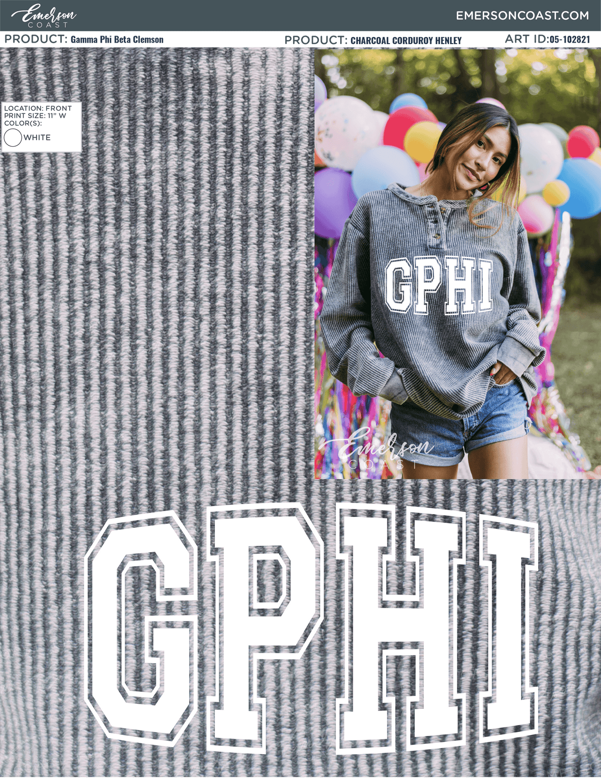05-102821 Gamma Phi Beta Clemson University Charcoal Henley 2021-01