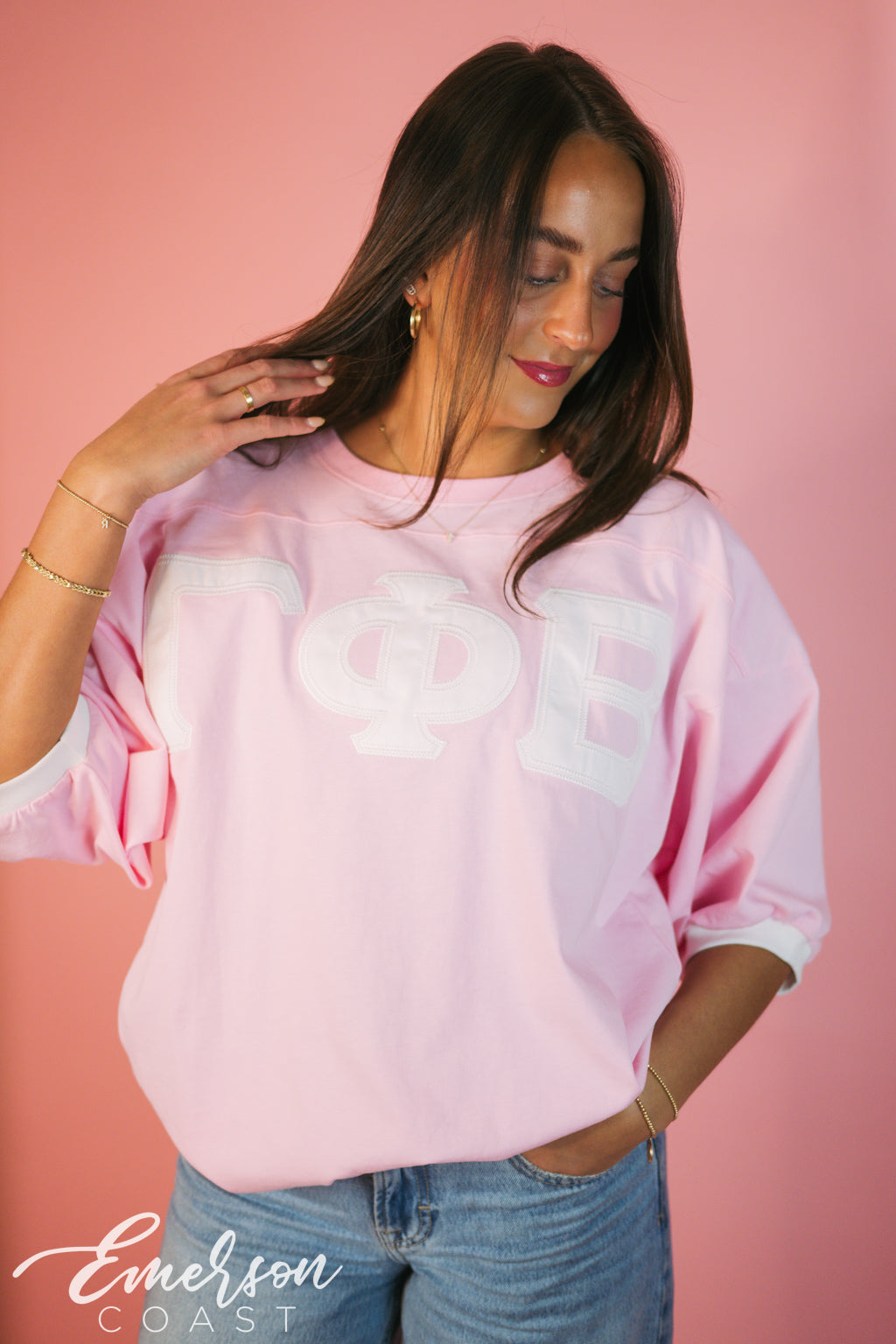 Gamma Phi Beta Light Pink Letter Jersey