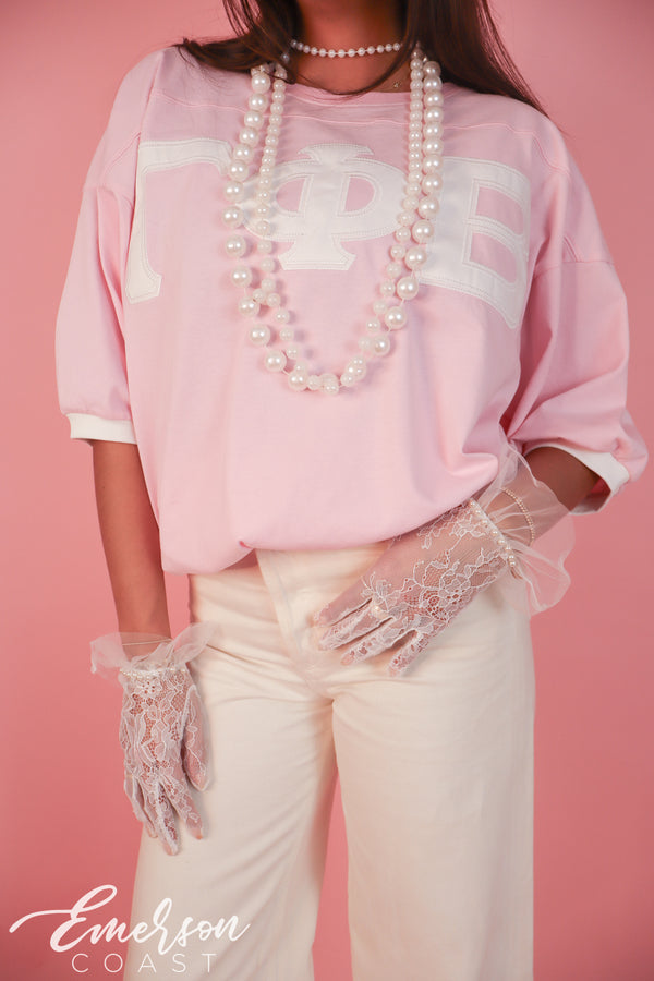 Gamma Phi Beta Light Pink Letter Jersey - Emerson Coast