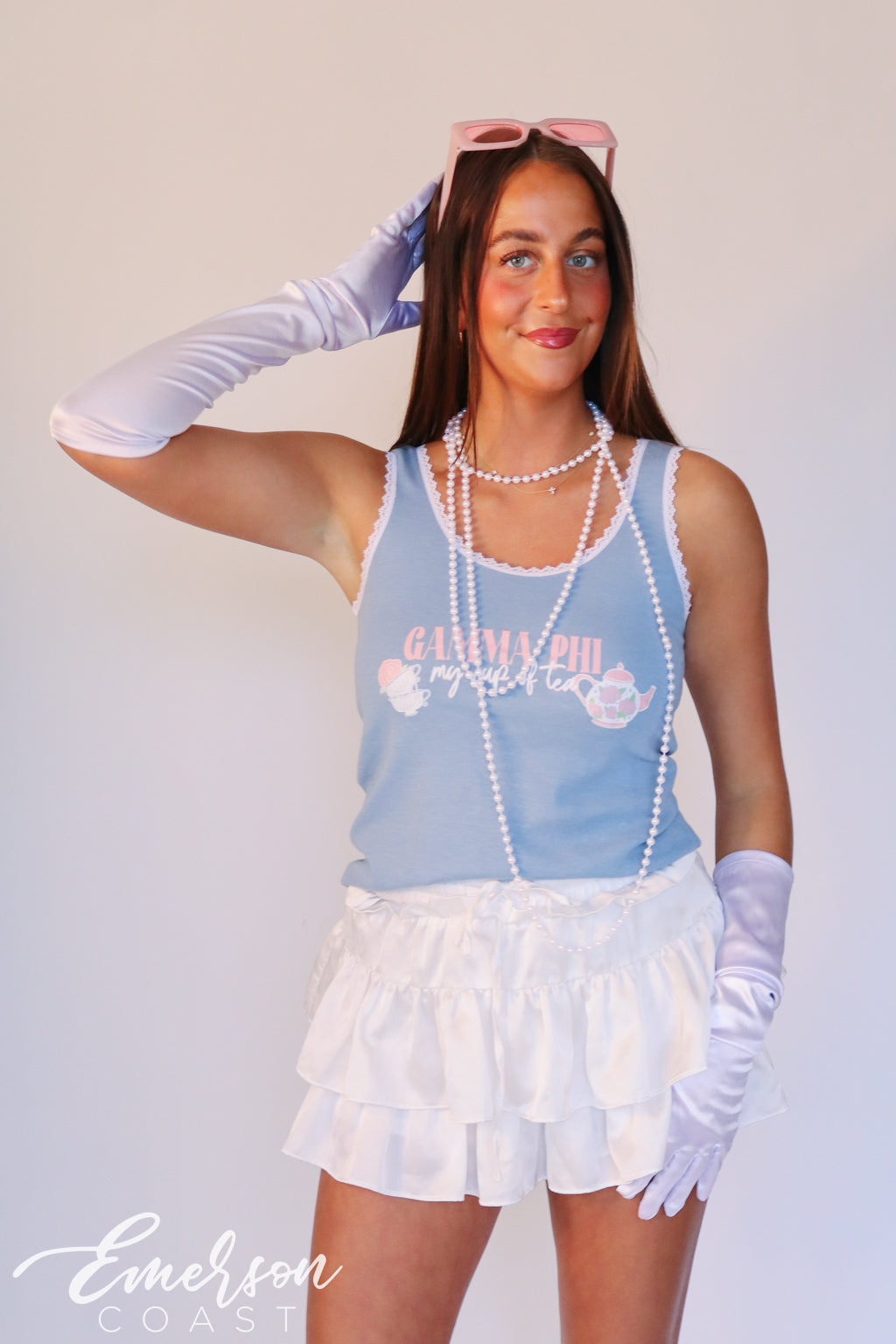 Gamma Phi Cup Of Tea Bid Day Lace Tank