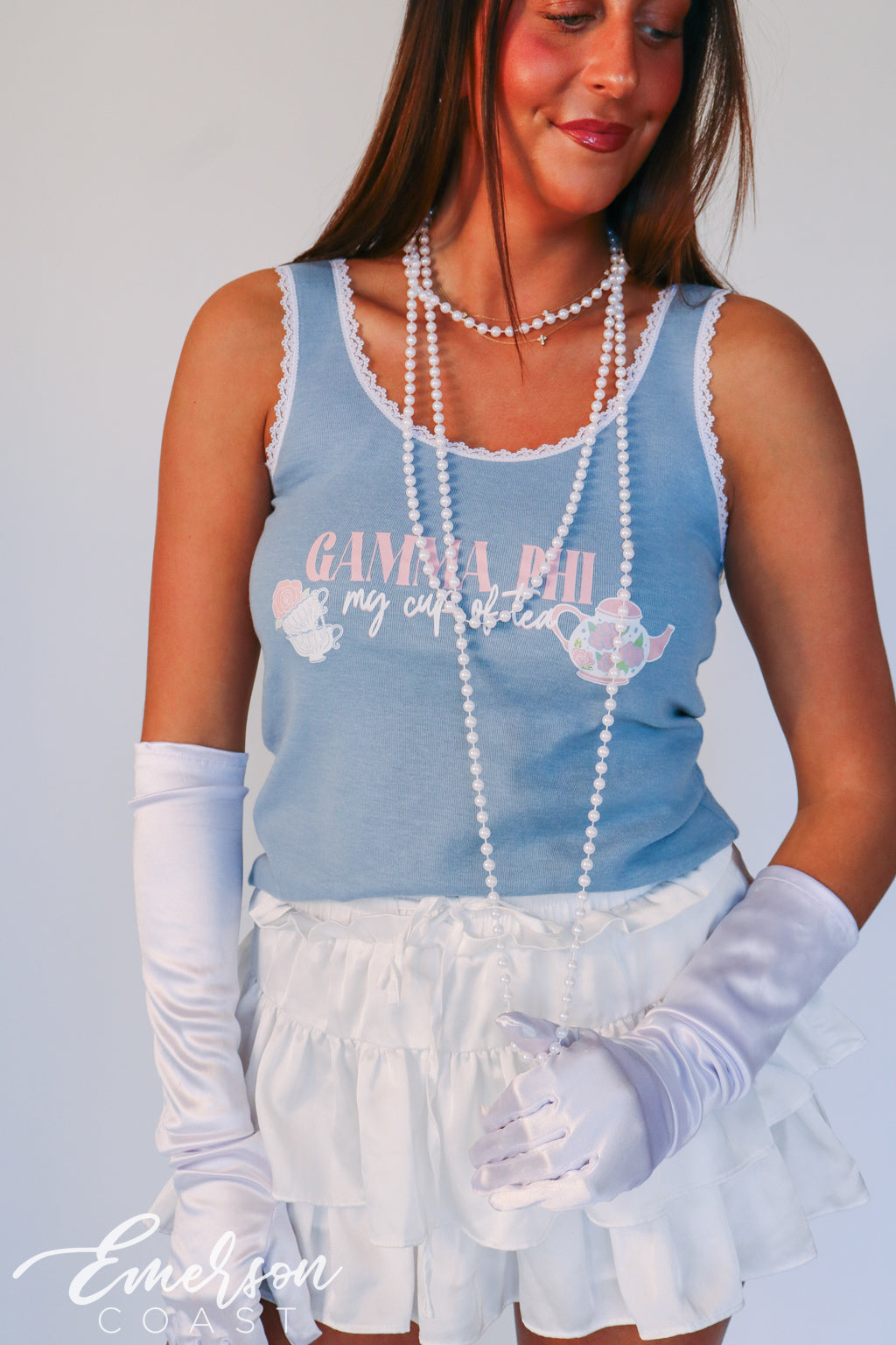 Gamma Phi Cup Of Tea Bid Day Lace Tank