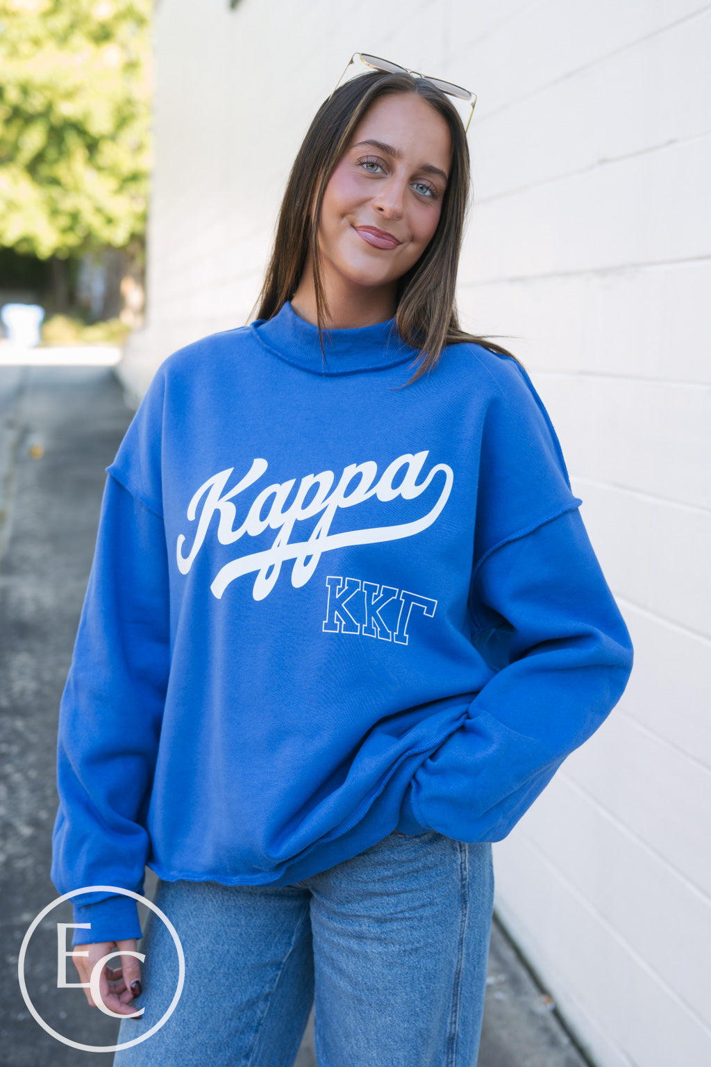Kappa Kappa Gamma Blue Raw Seam Mockneck