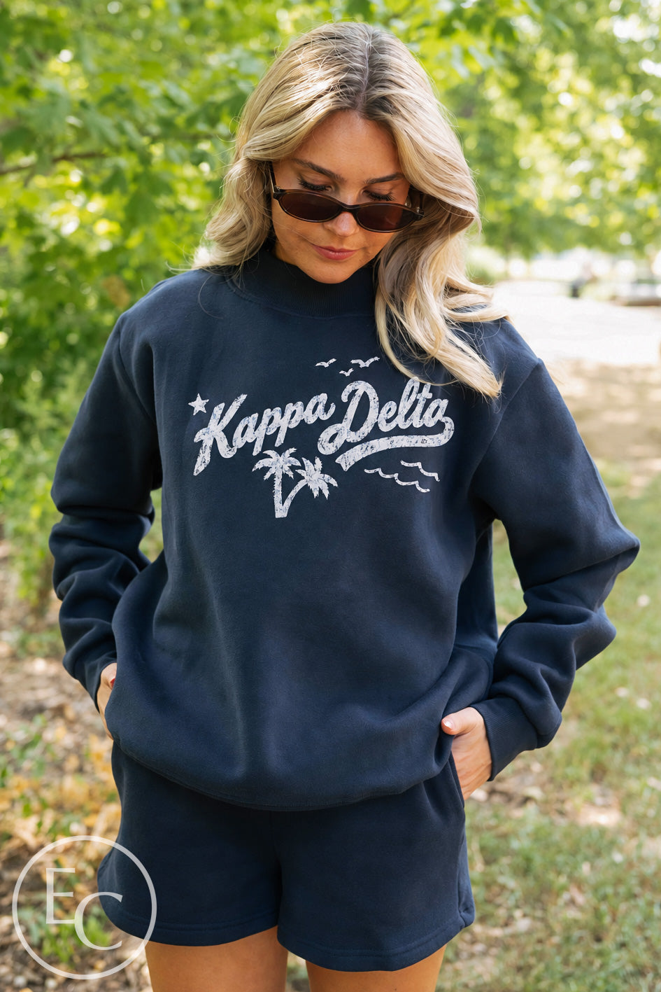 Kappa Delta Navy Distressed Mockneck