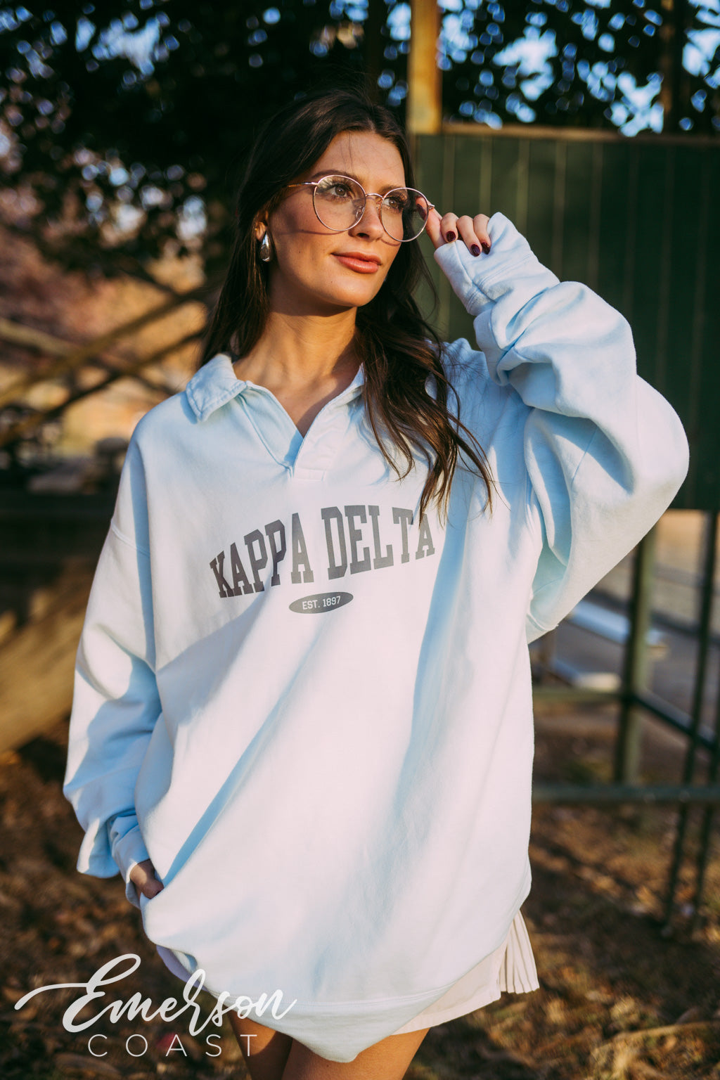 Kappa Delta Ice Blue Oversized Collared Crew