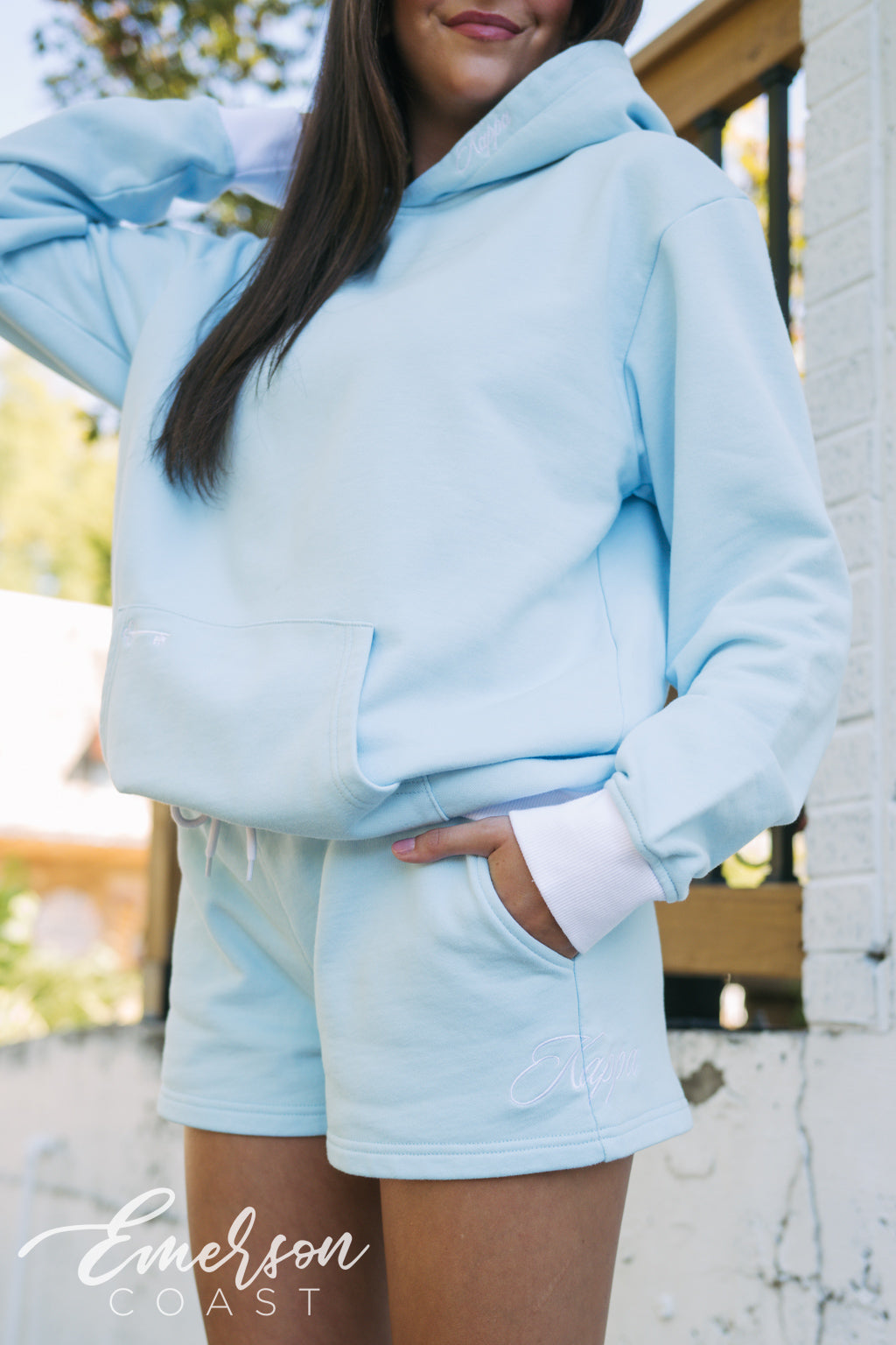 Kappa Light Blue Minimalist Embroidered Hoodie Set
