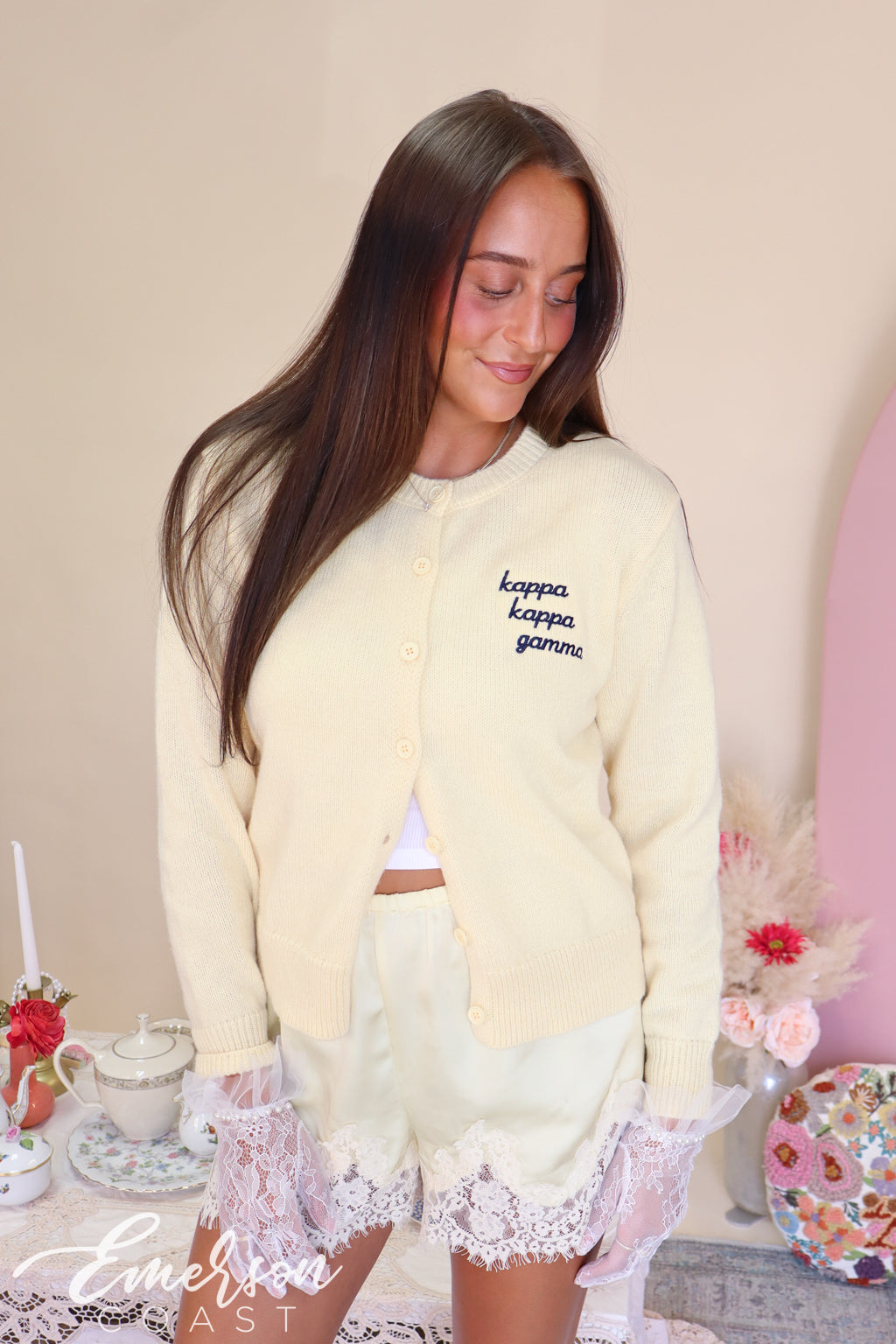 Kappa Kappa Gamma Embroidered Light Yellow Cardigan