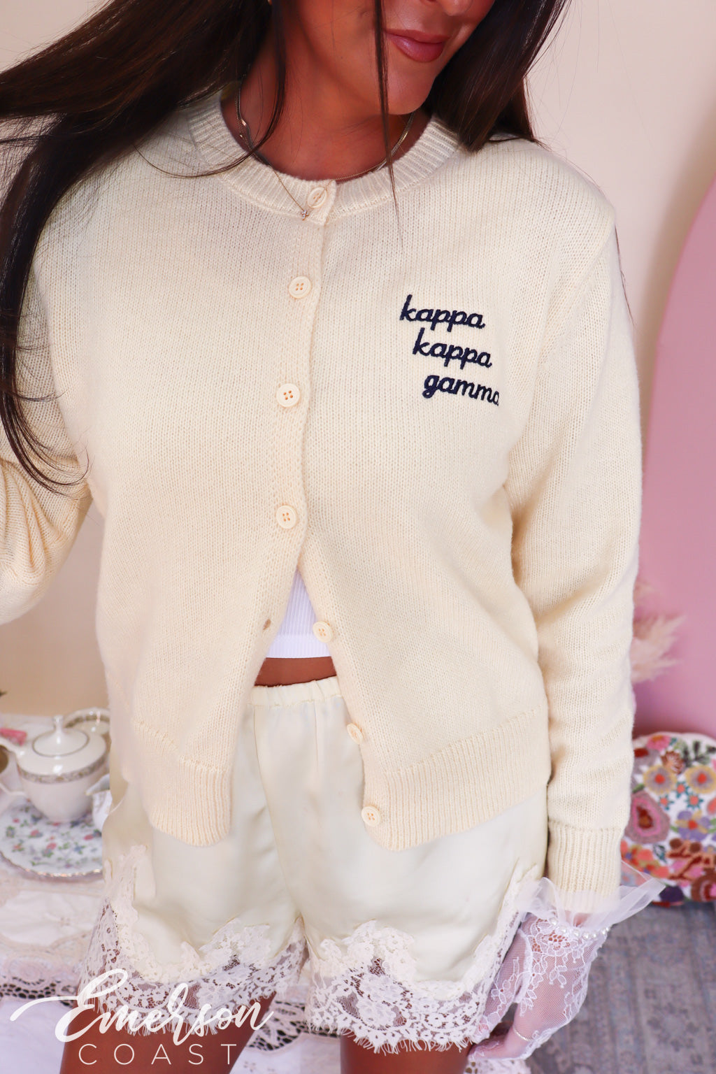 Kappa Kappa Gamma Embroidered Light Yellow Cardigan