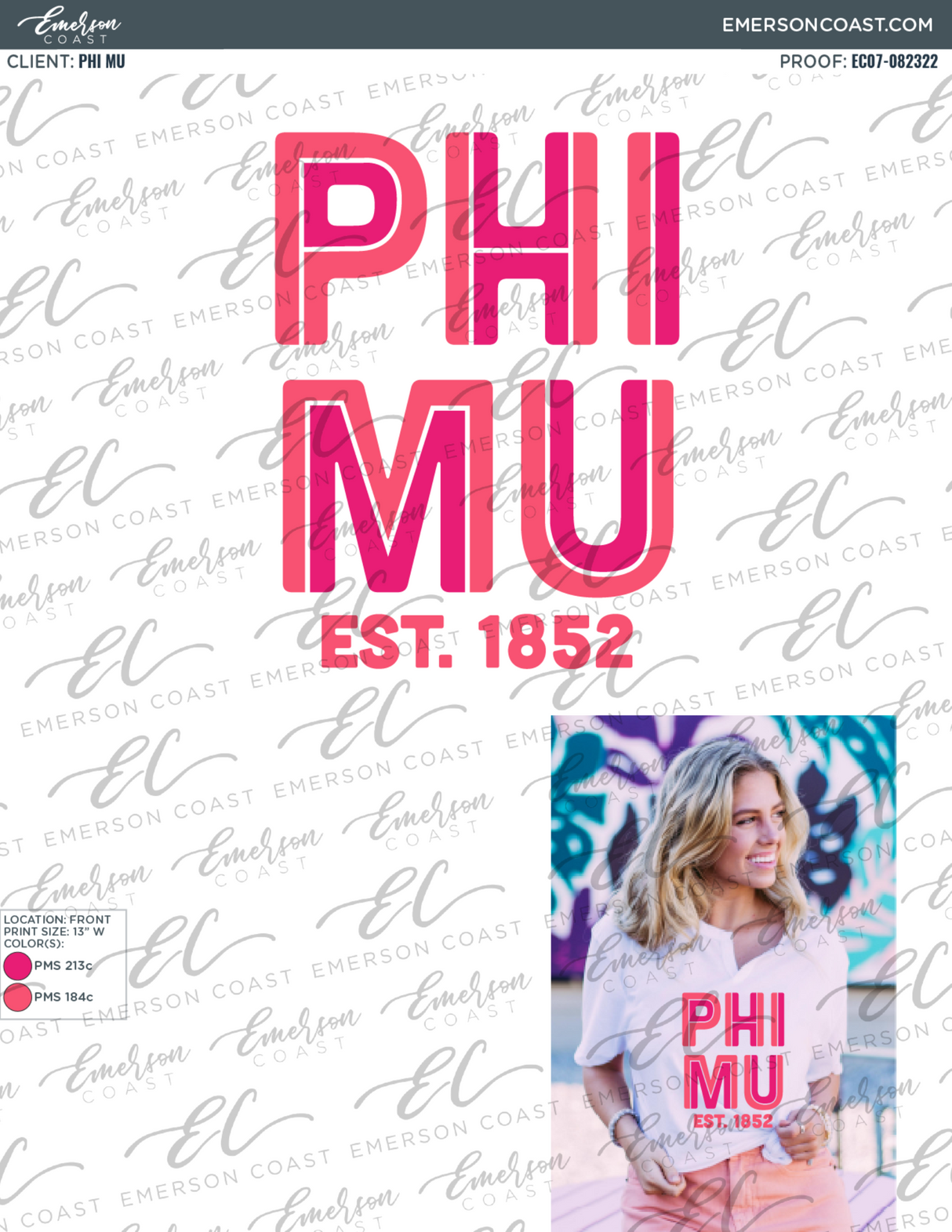 Phi Mu Bright Pink Font Notch Tee